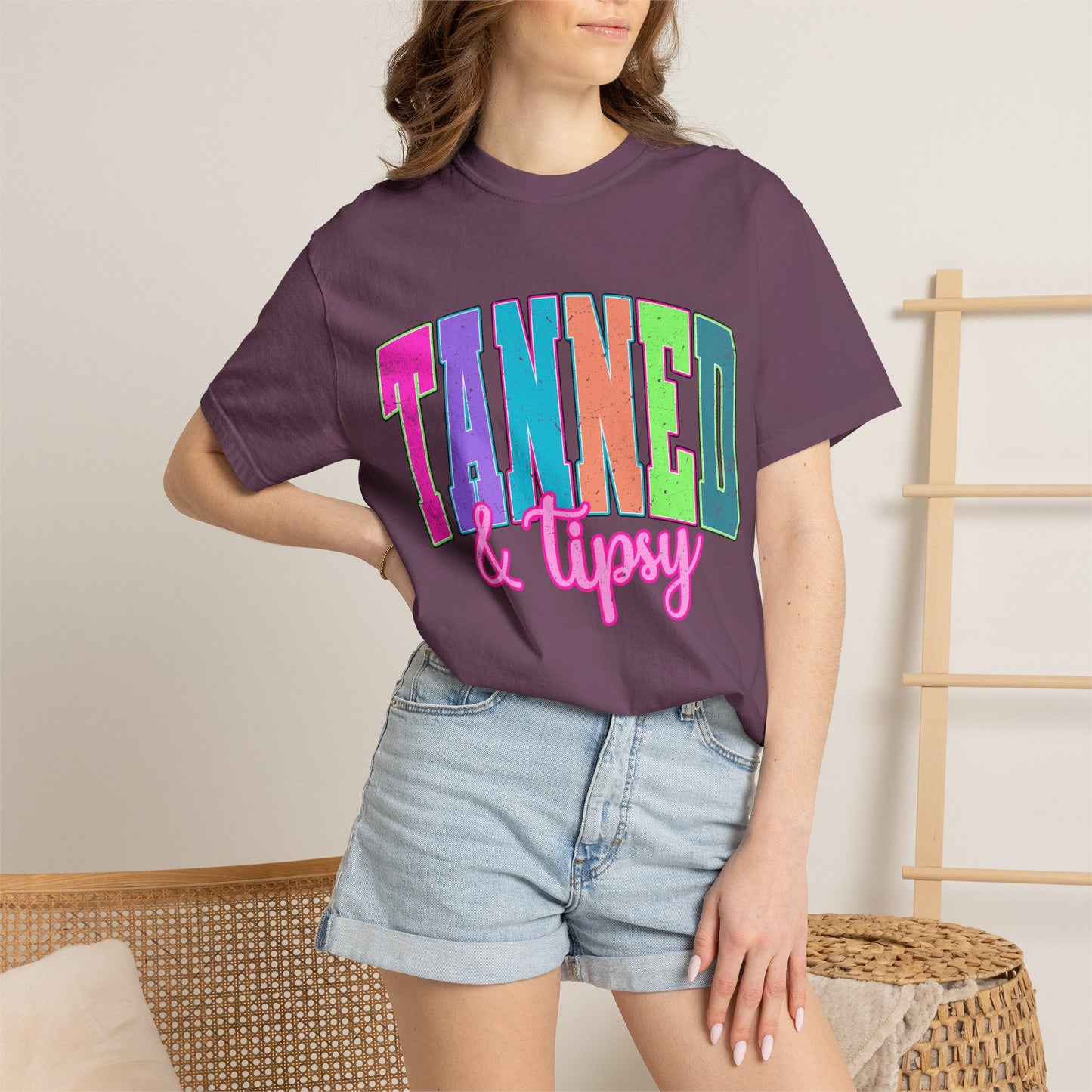 "Tanned & Tipsy" Colorful Beach Graphic Tee