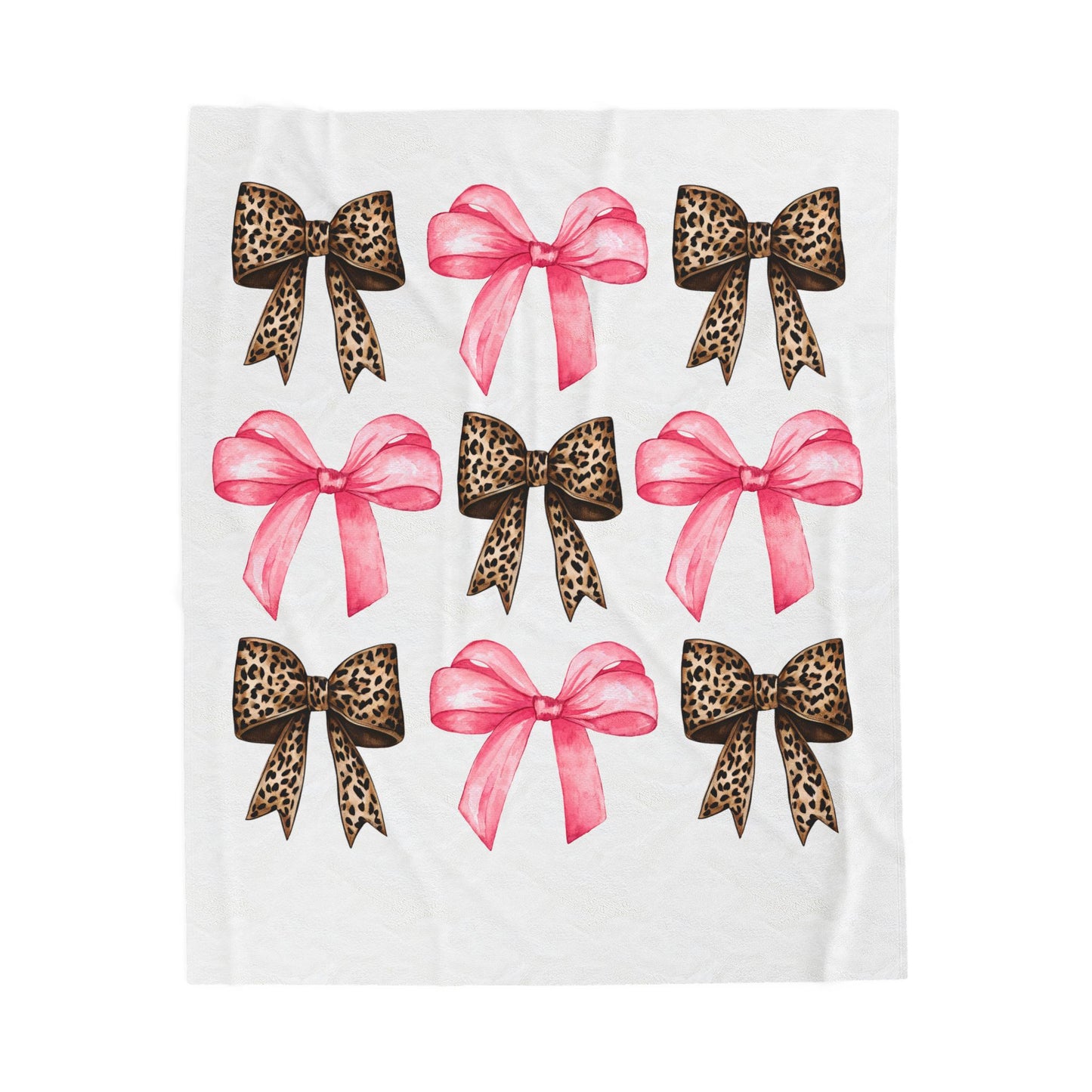 Velveteen Plush Blanket — Pink & Leopard Bow Pattern Cozy Throw