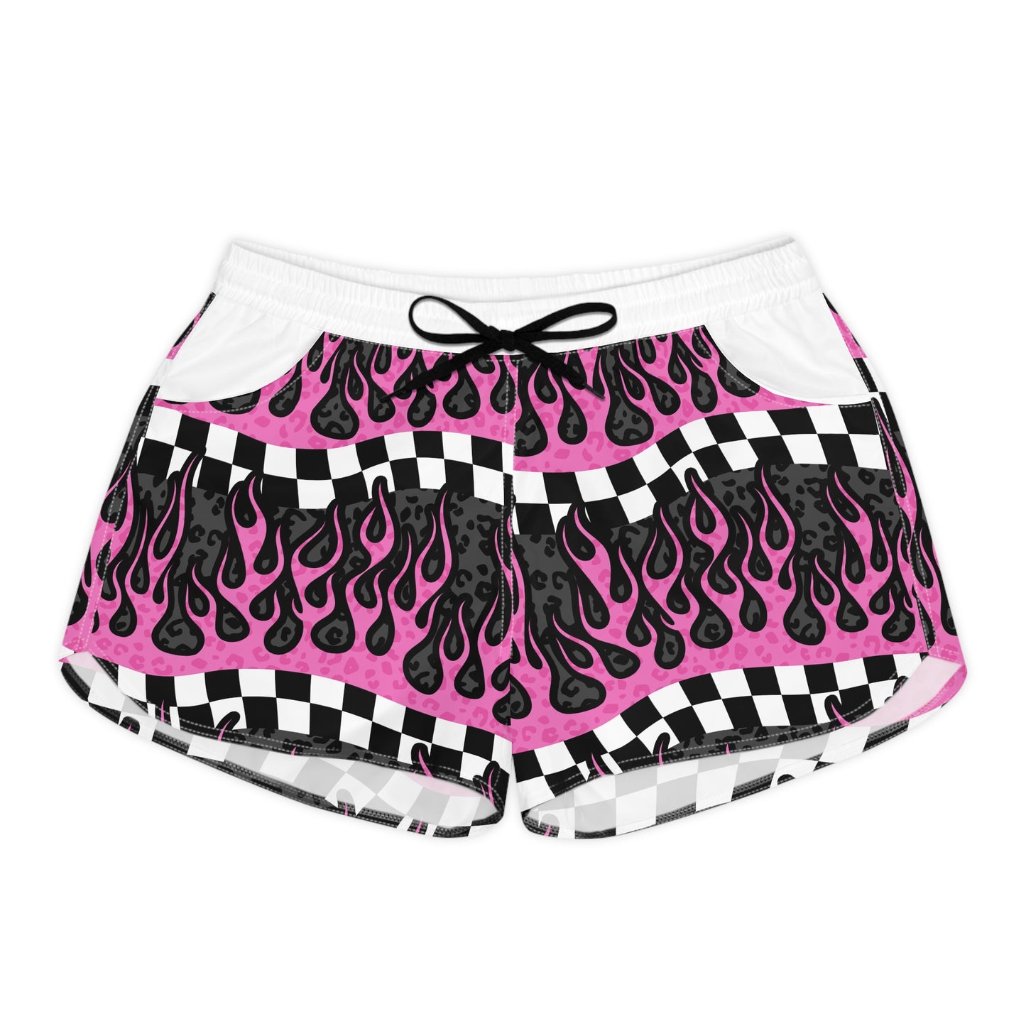 Pink Flame Checkerboard Women's Casual Shorts