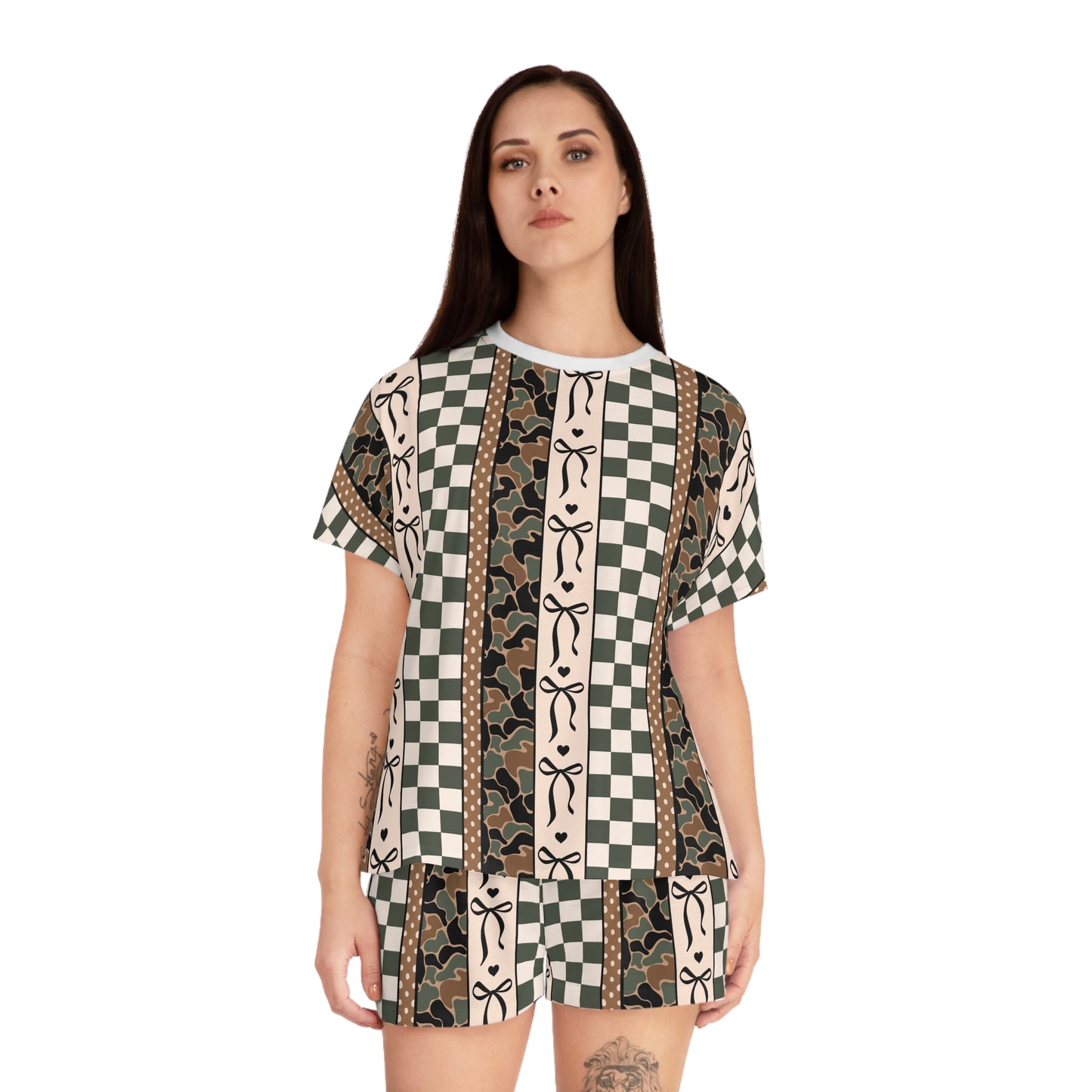 Women's Checkered Bow Pajama Set