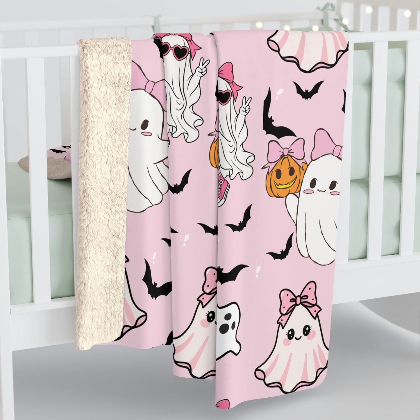 Pink Halloween Ghost Sherpa Blanket