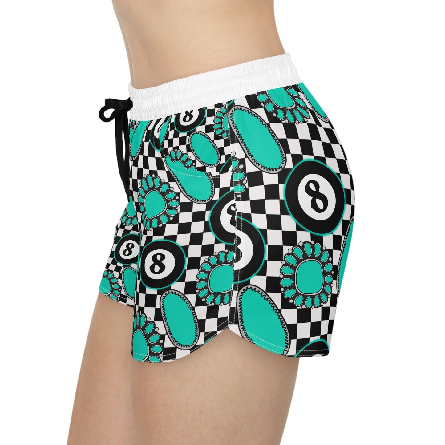 Retro Checkerboard 8-Ball Floral Women's Casual Shorts