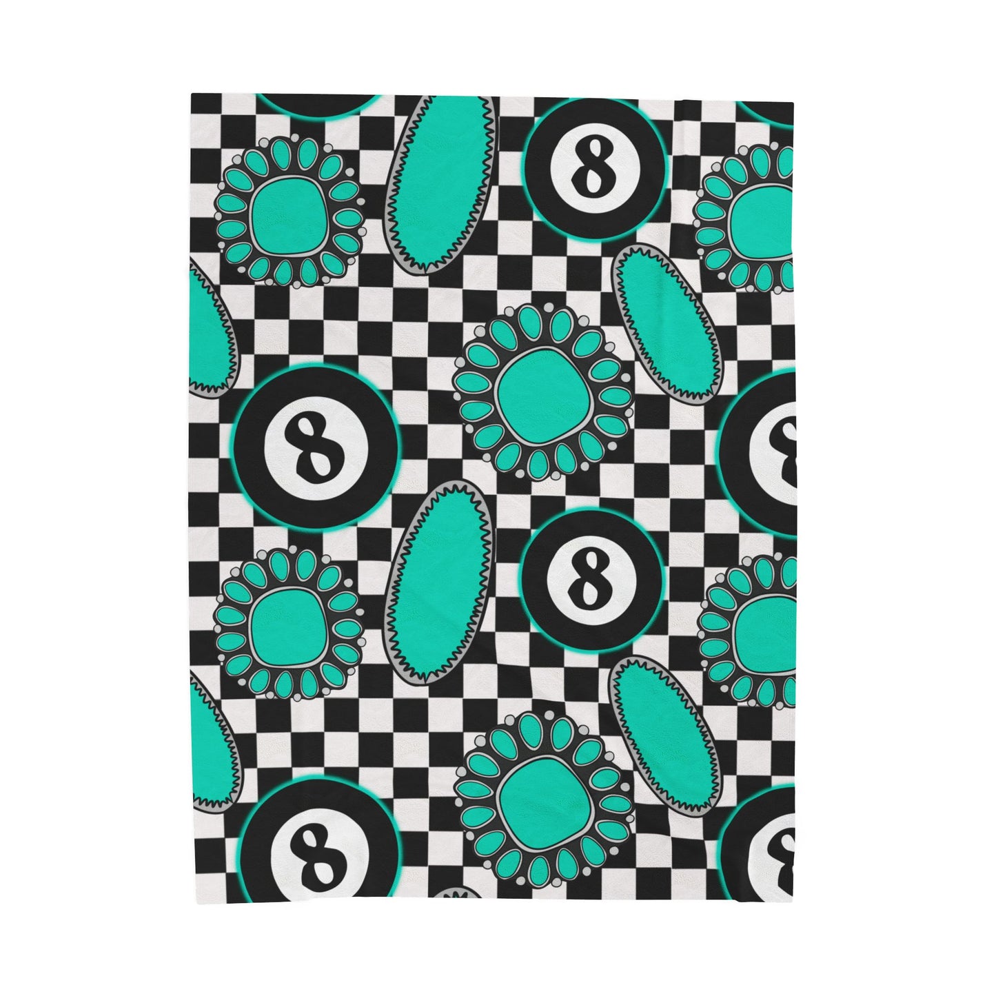 Turquoise 8-Ball & Checker Plush Blanket