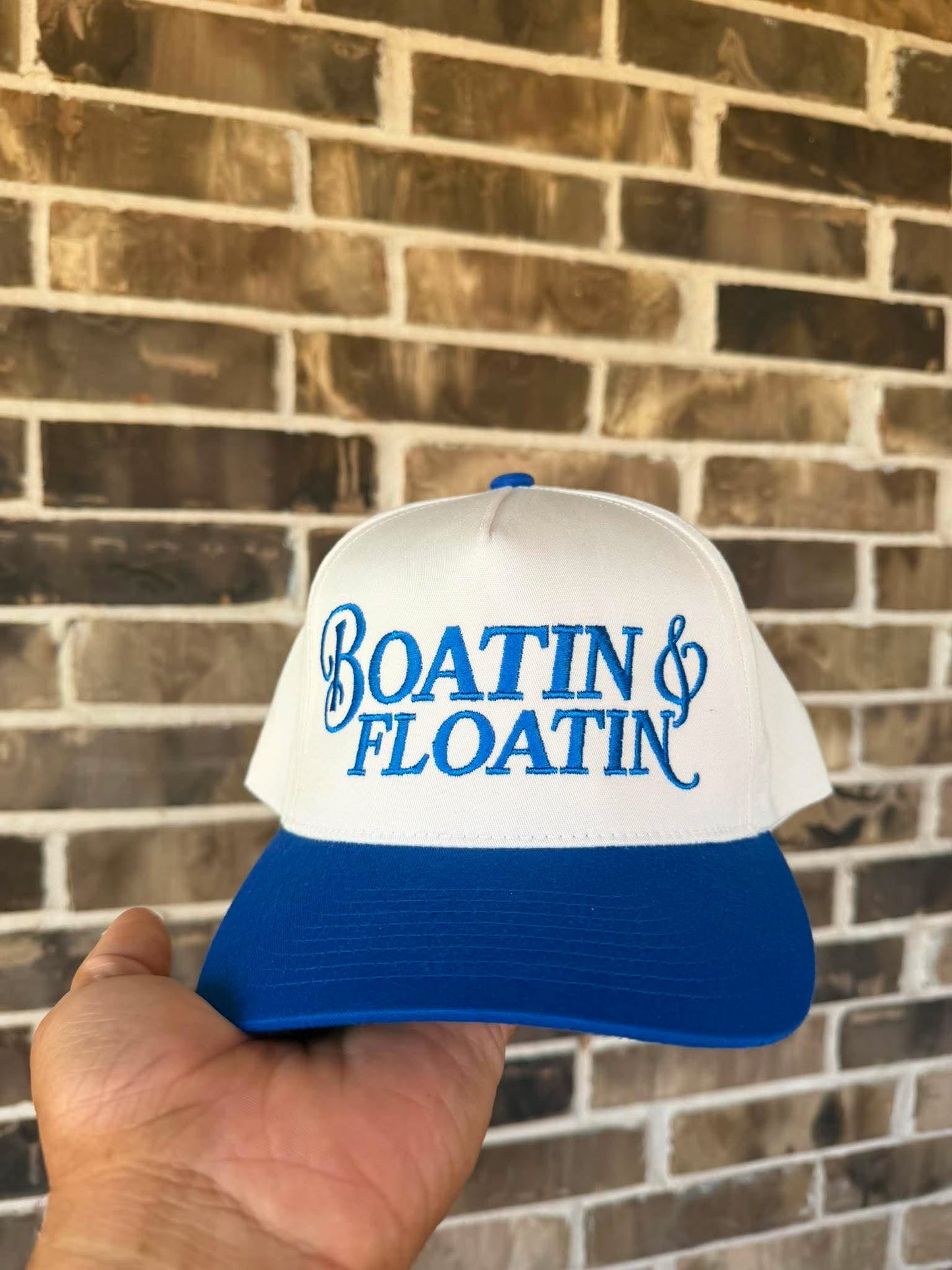 Blue Boatin' & Floatin' Embroidered Snapback Hat | Lake Life Trucker Cap