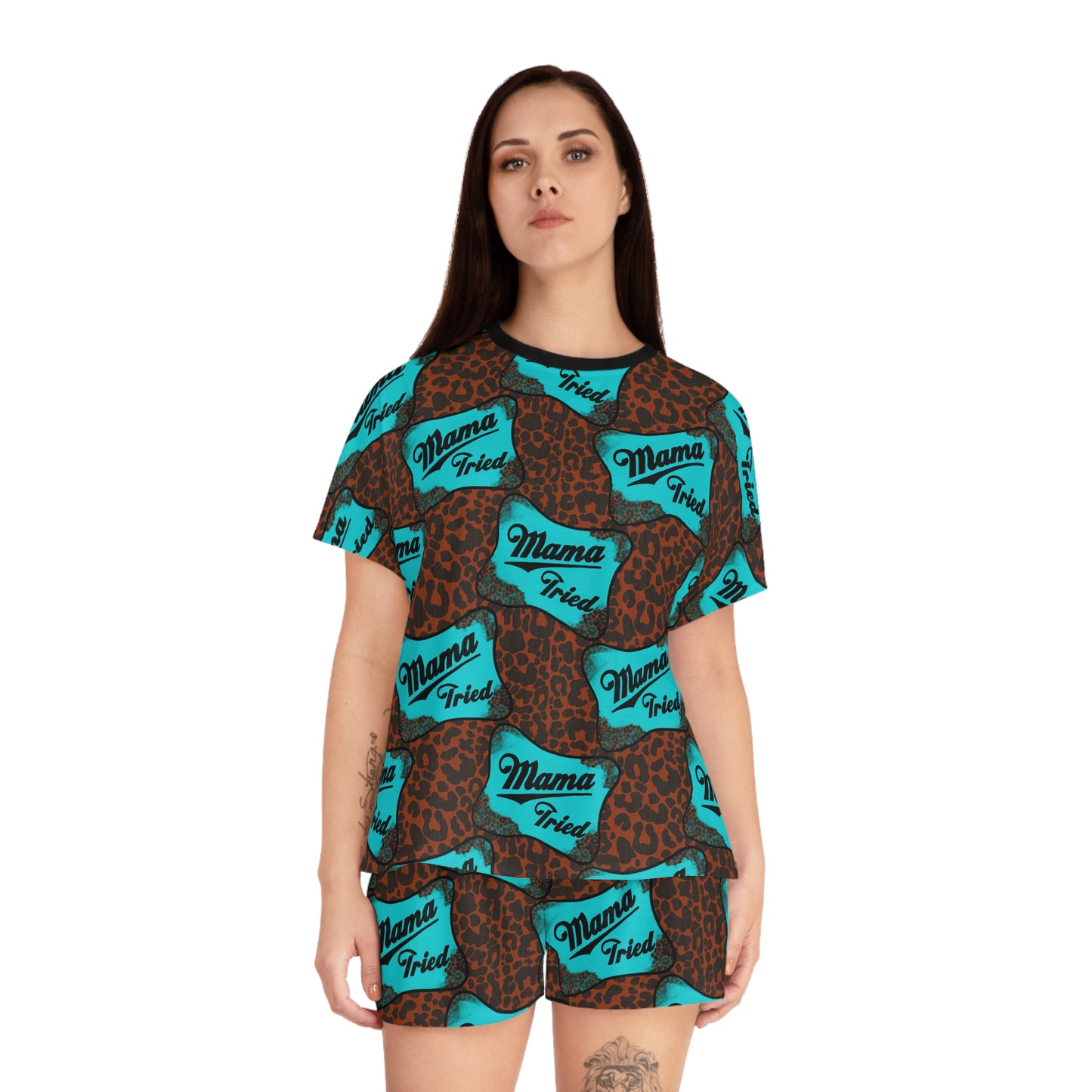 Mama Tried Leopard Print Women's Short Pajama Set