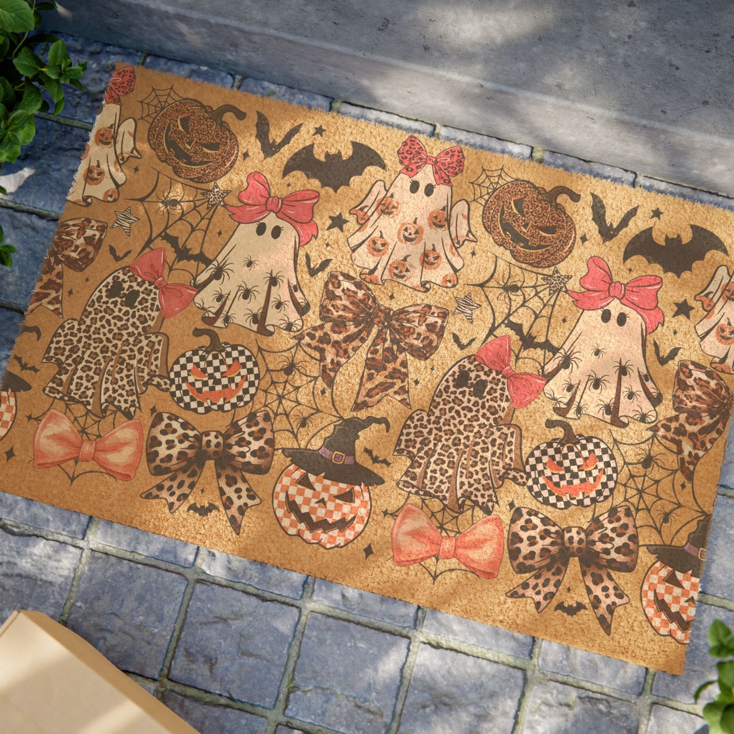 Halloween Ghosts & Leopard Pumpkin Doormat
