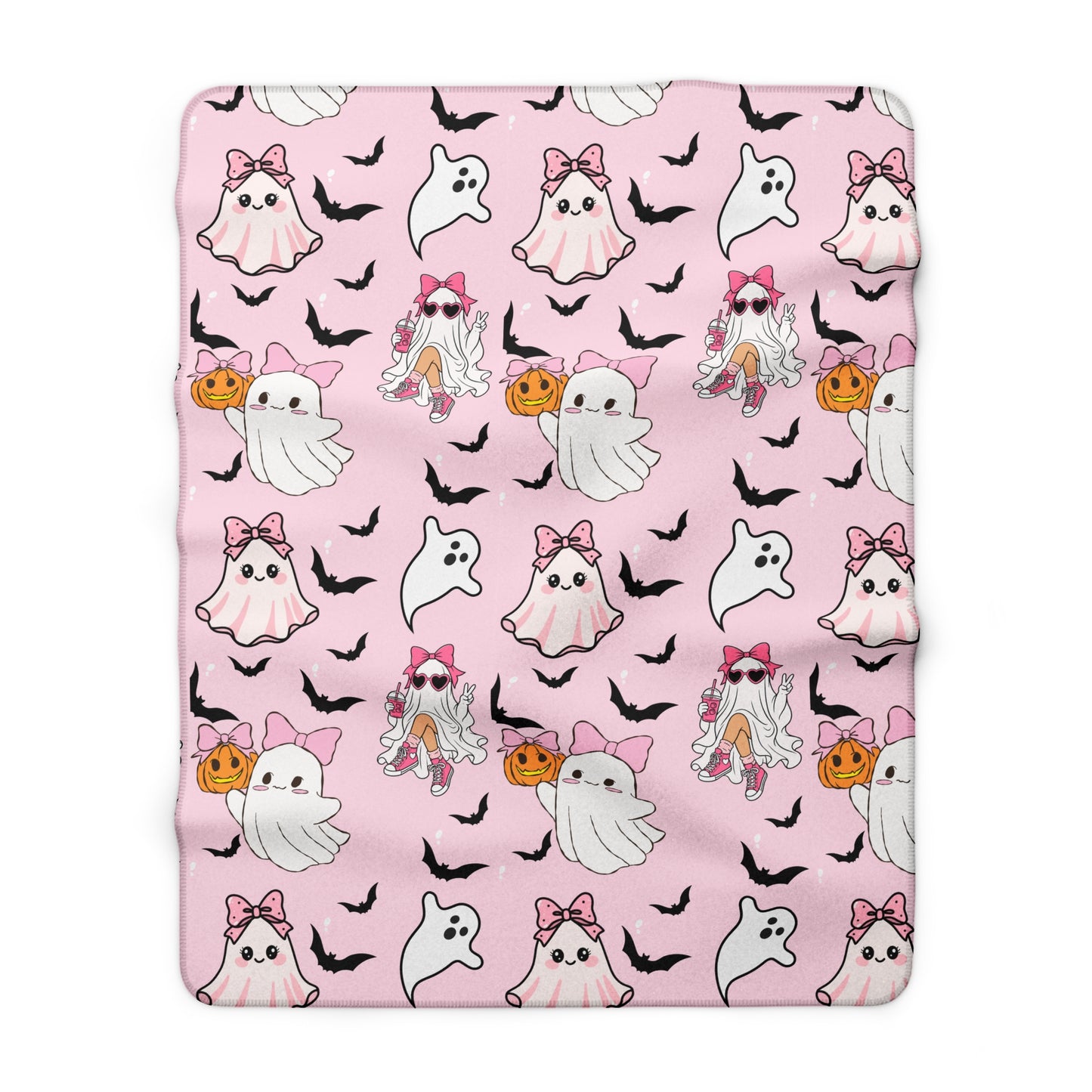 Pink Halloween Ghost Sherpa Blanket