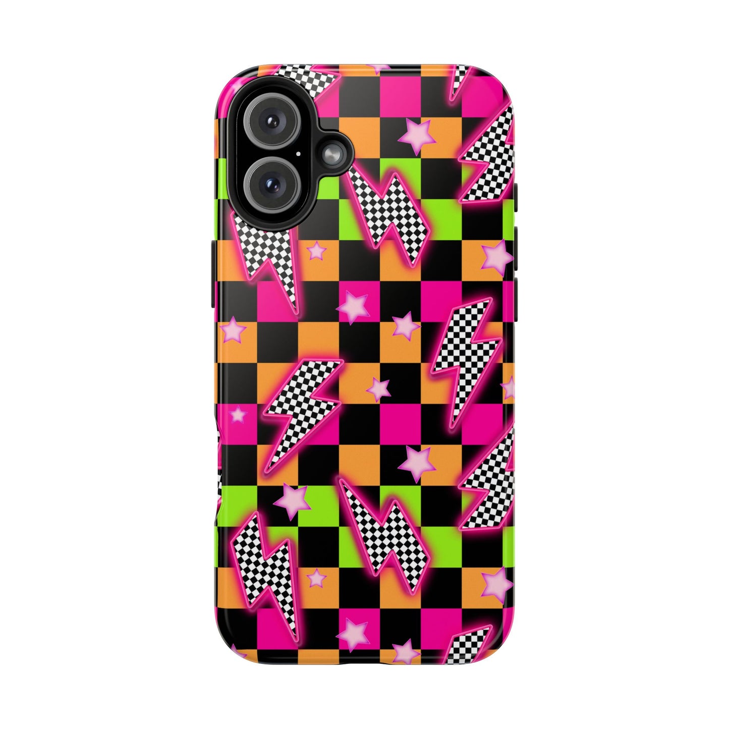 Neon Checkerboard Lightning Retro Pattern