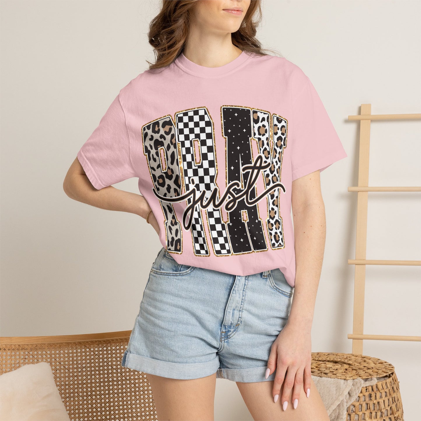 Just Play T-Shirt — Checker & Leopard Graphic Tee