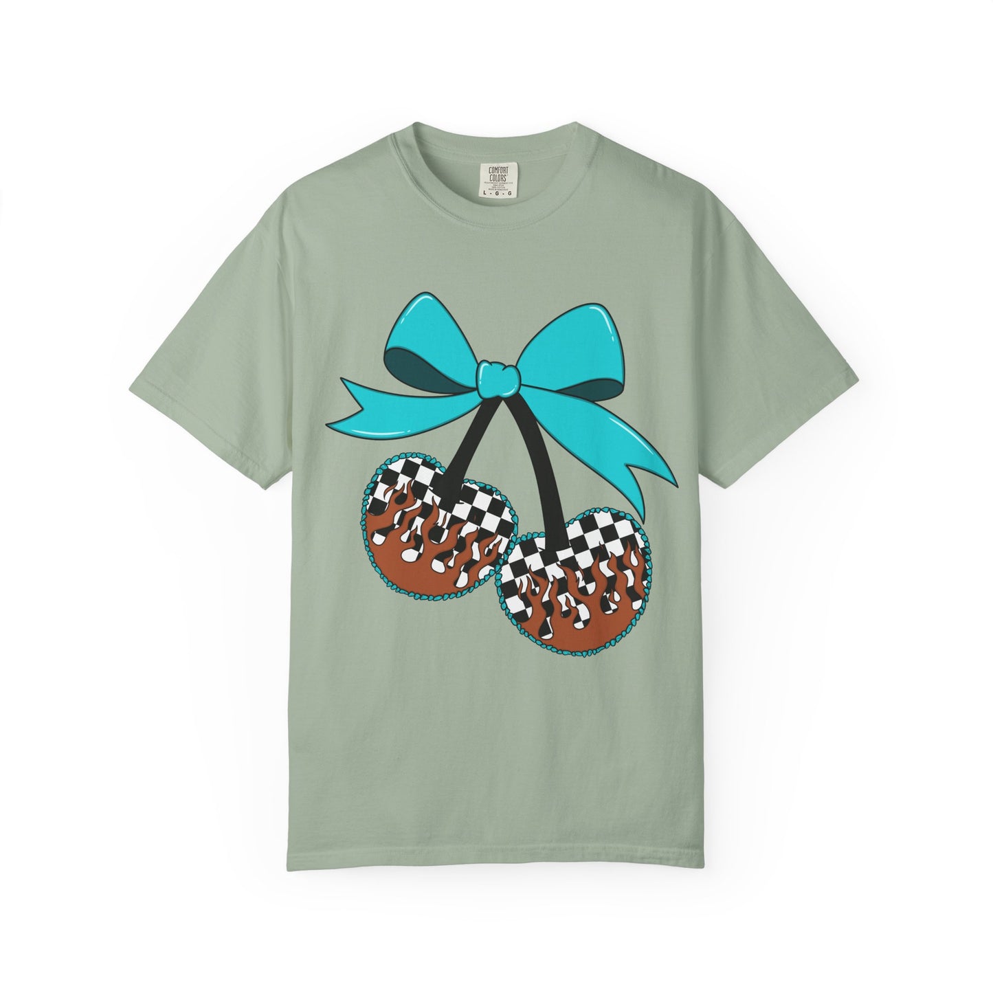 Checkerboard Cherries Cute Bow Graphic Tee