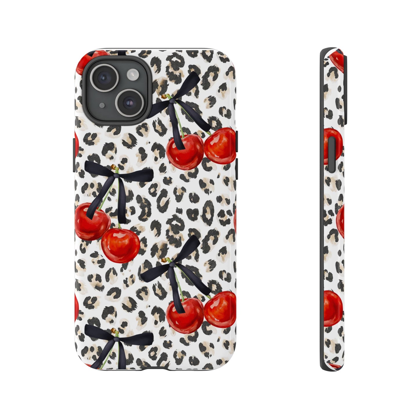 Cherry Leopard Phone Case — Retro Red Cherries on Animal Print Protective Case