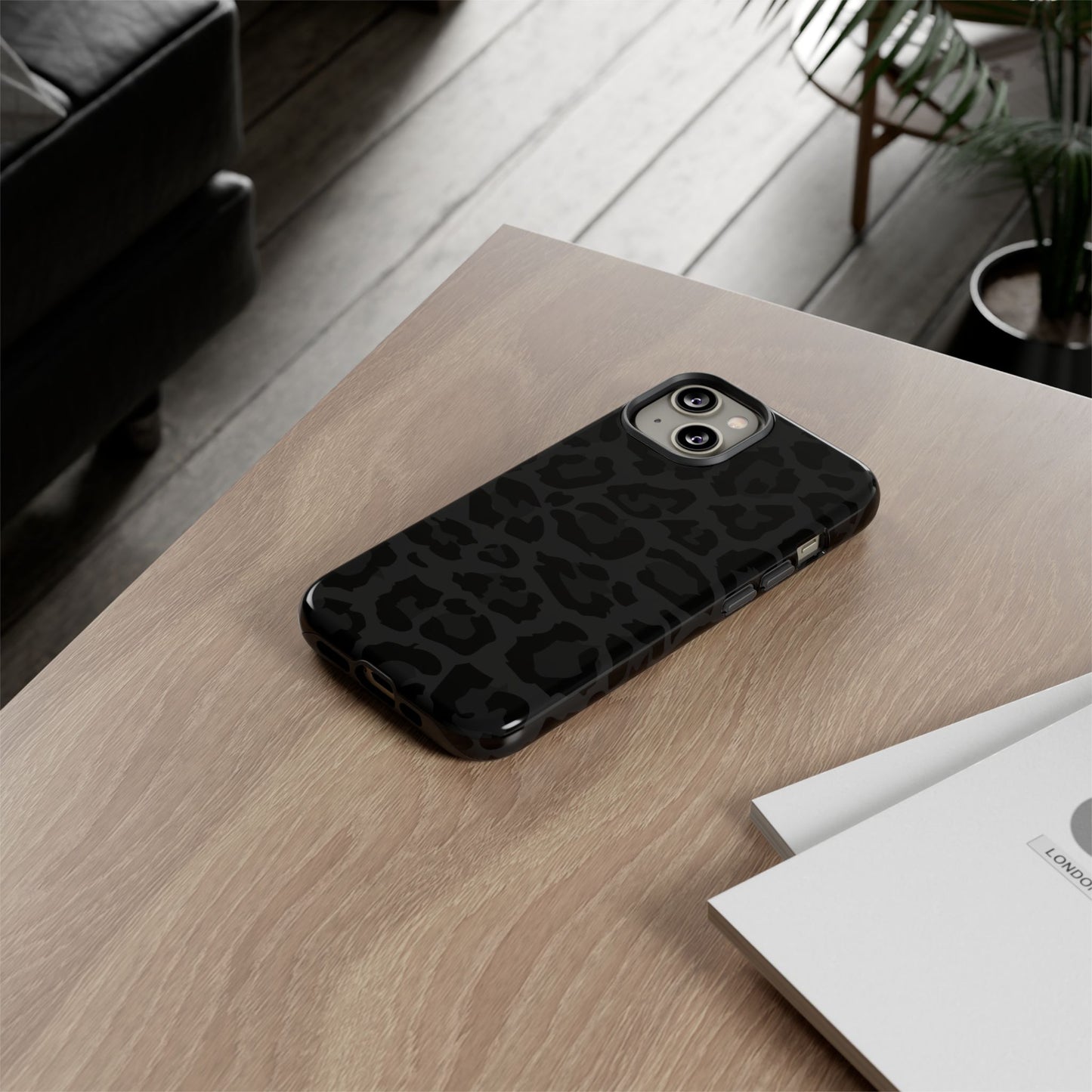 Black Leopard Print Tough Phone Case