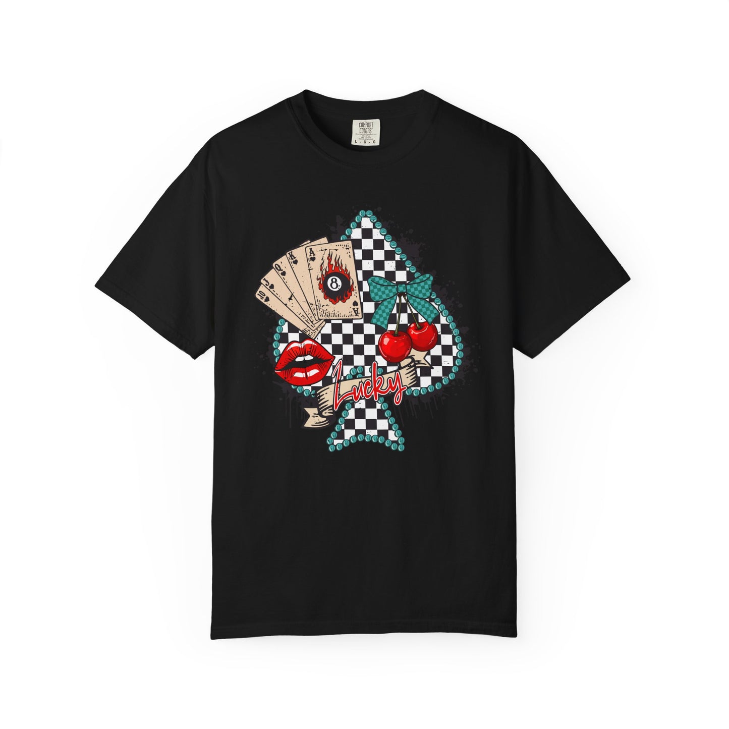 Retro Checkerboard Cherry & Cards Graphic Tee