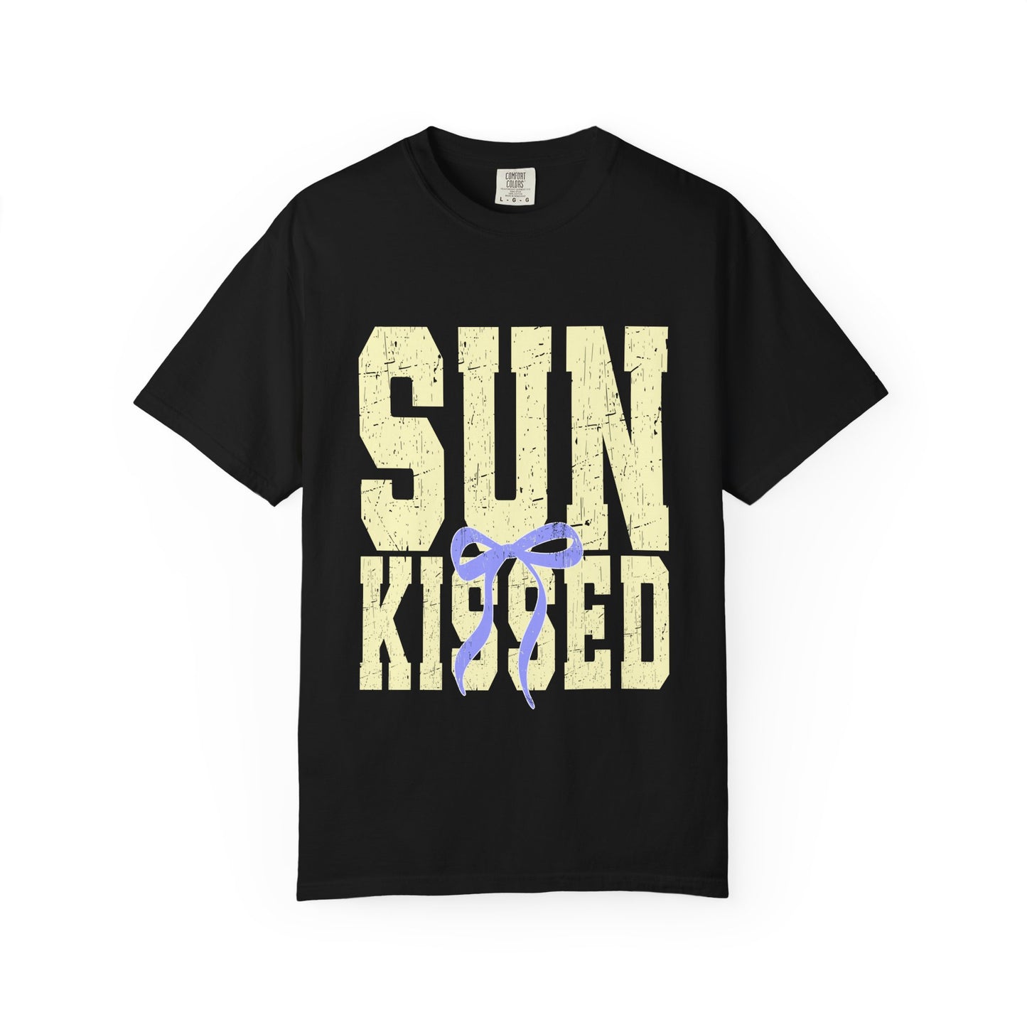 Sun-Kissed T-Shirt Pastel Yellow Block Print with Lavender Ribbon