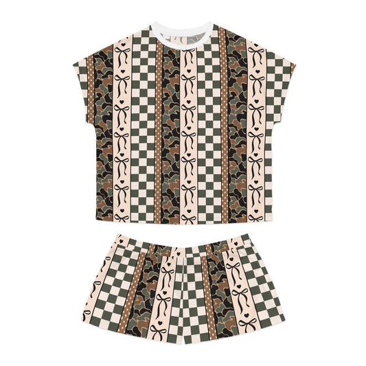 Women's Checkered Bow Pajama Set