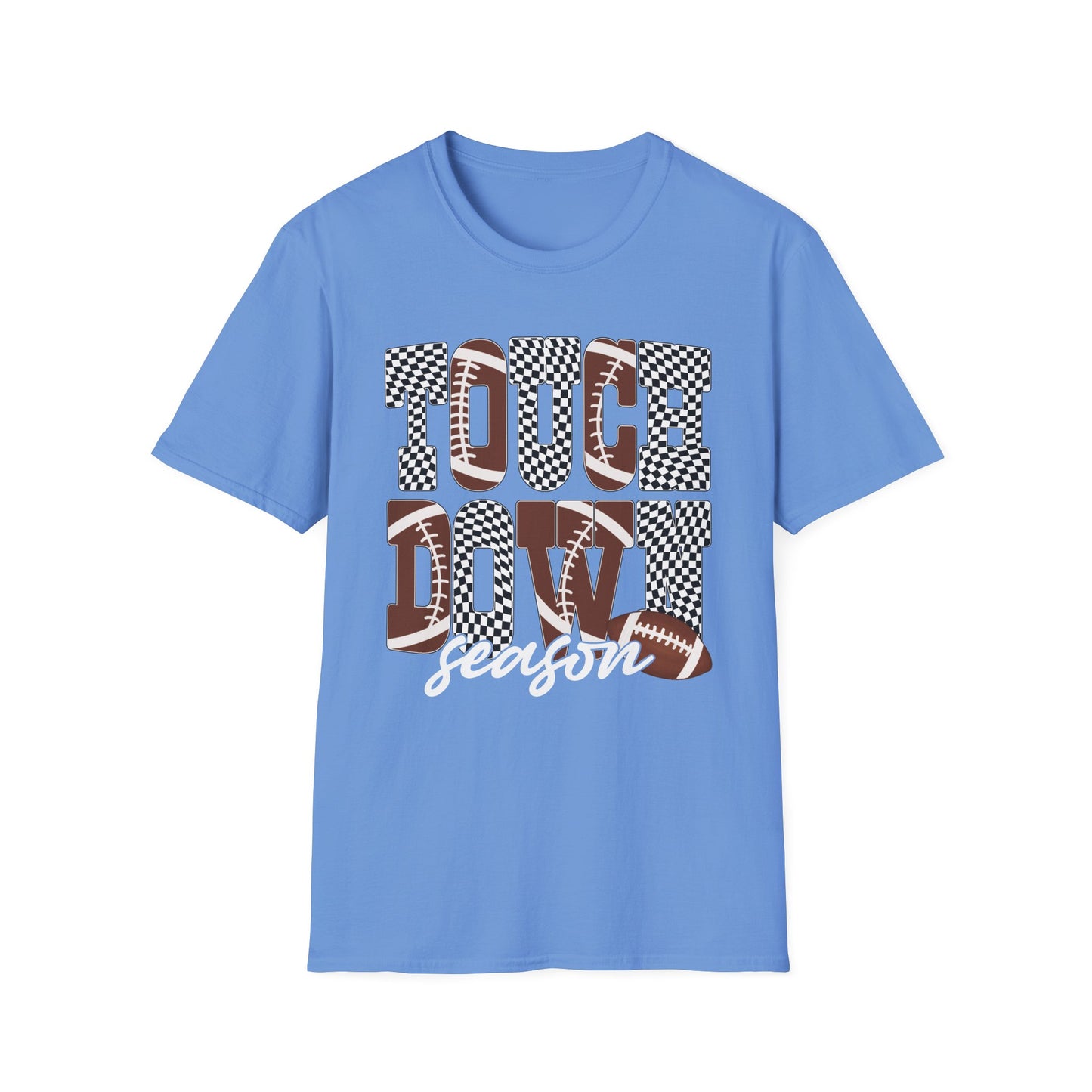 Touchdown Season Football T-Shirt — Checkerboard Lettering Design