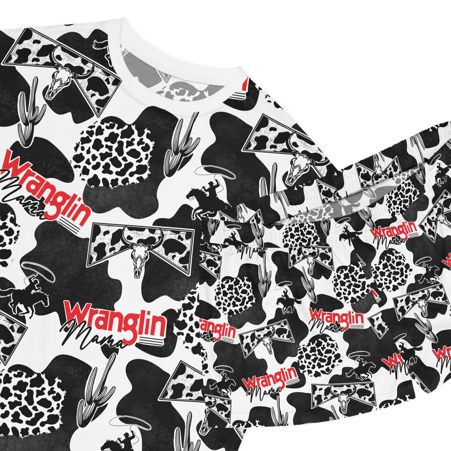 Black & White Cowgirl Pattern "Wranglin" Short PJ Set