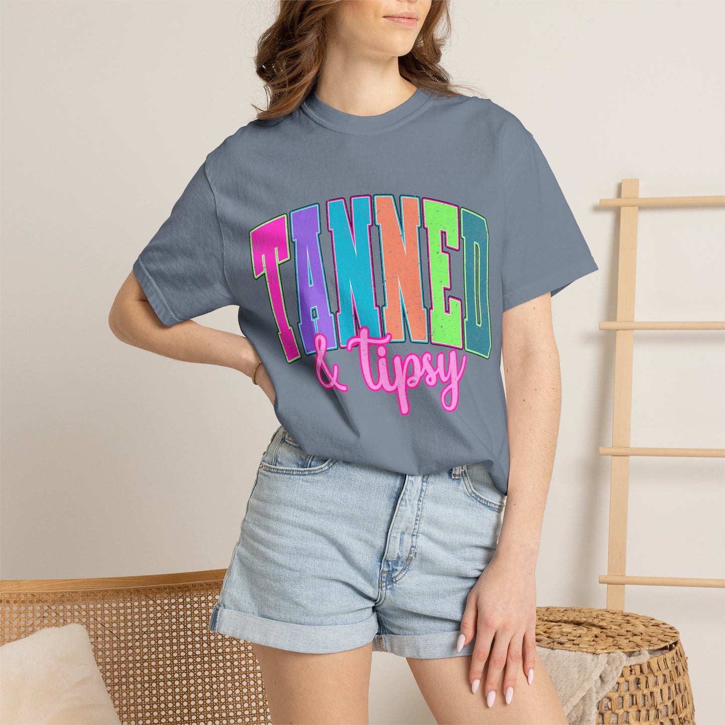 "Tanned & Tipsy" Colorful Beach Graphic Tee