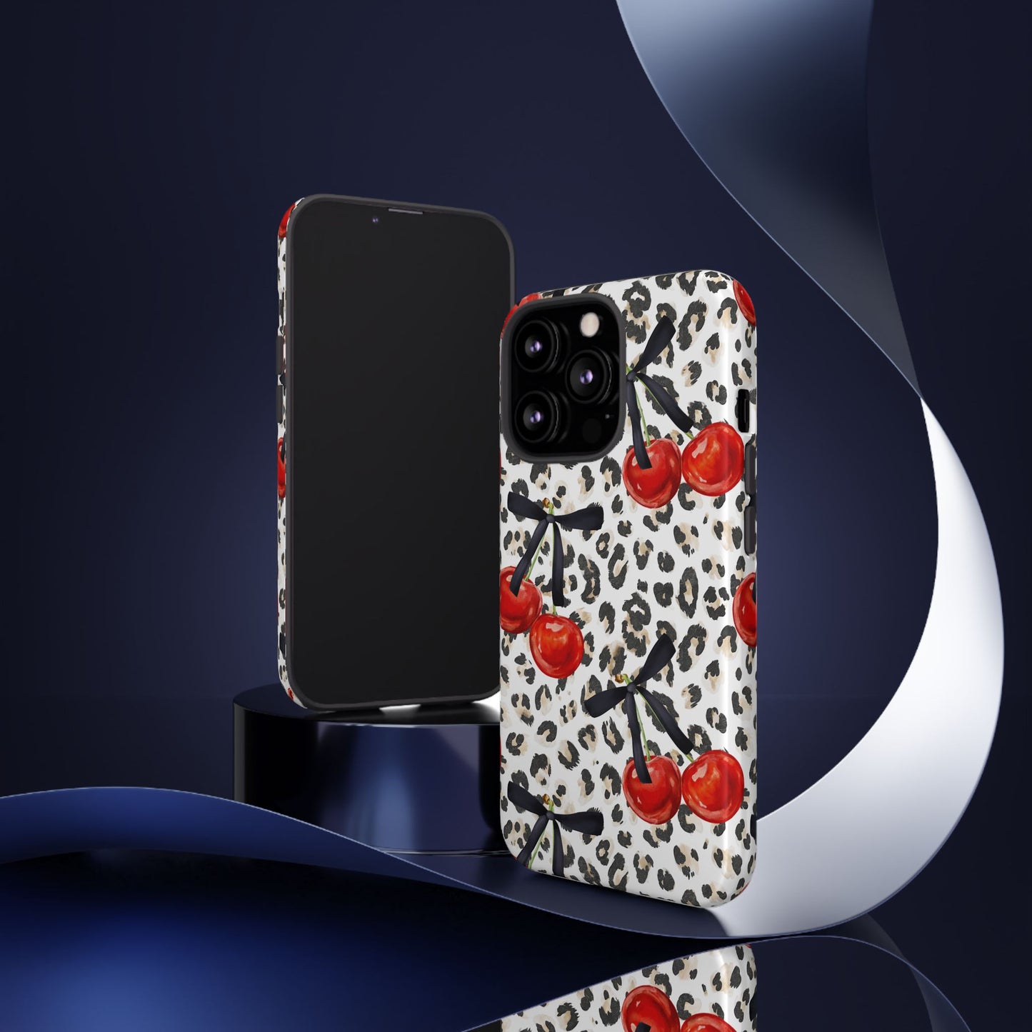 Cherry Leopard Phone Case — Retro Red Cherries on Animal Print Protective Case