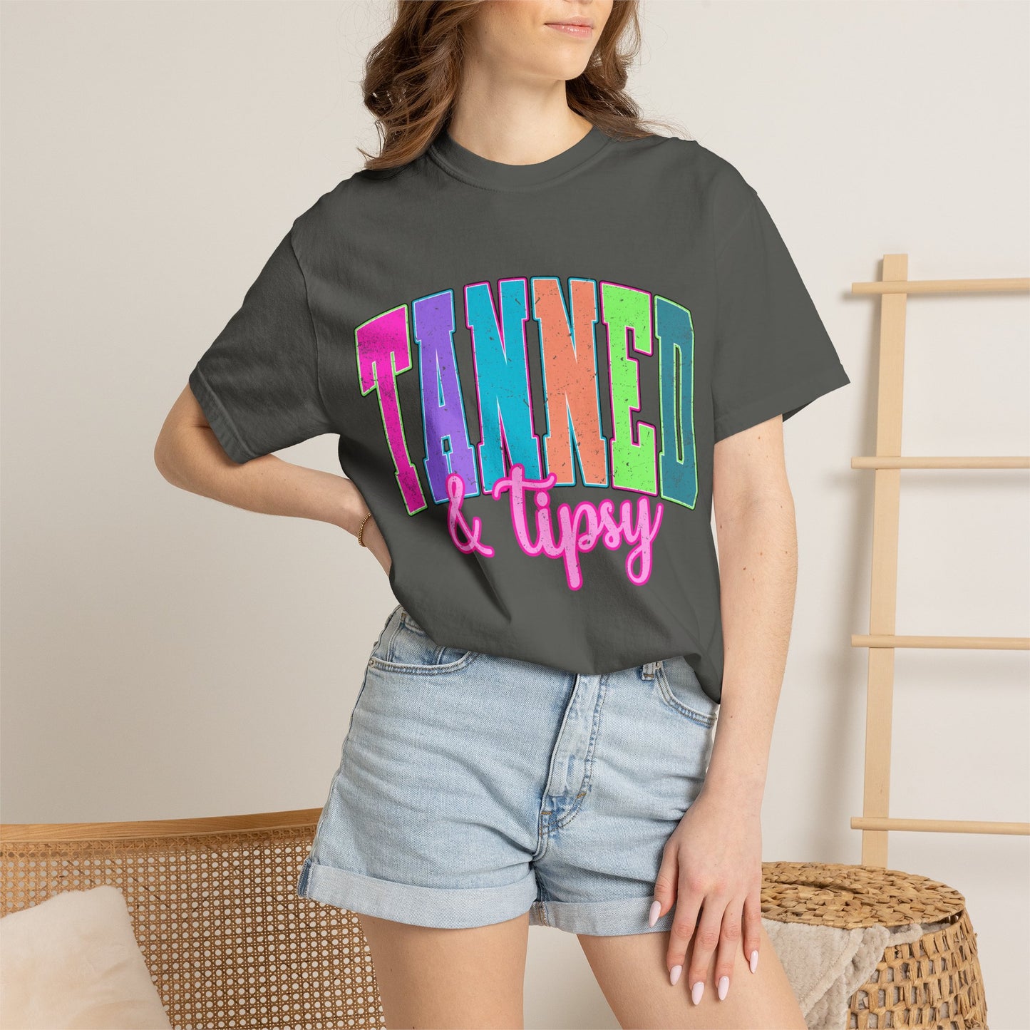 "Tanned & Tipsy" Colorful Beach Graphic Tee