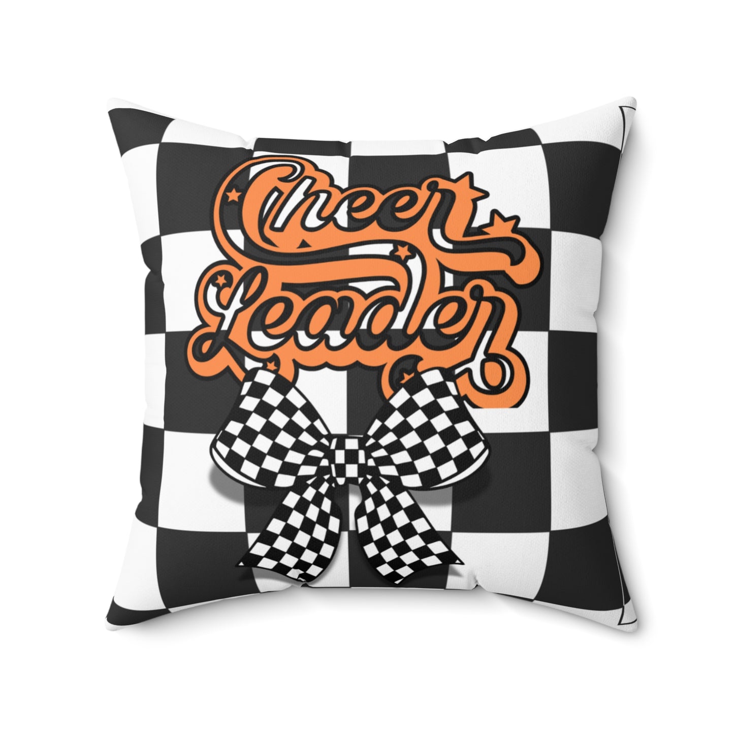 Cheerleader Checkerboard Pillow — Black & White Bow Decorative Throw Pillow