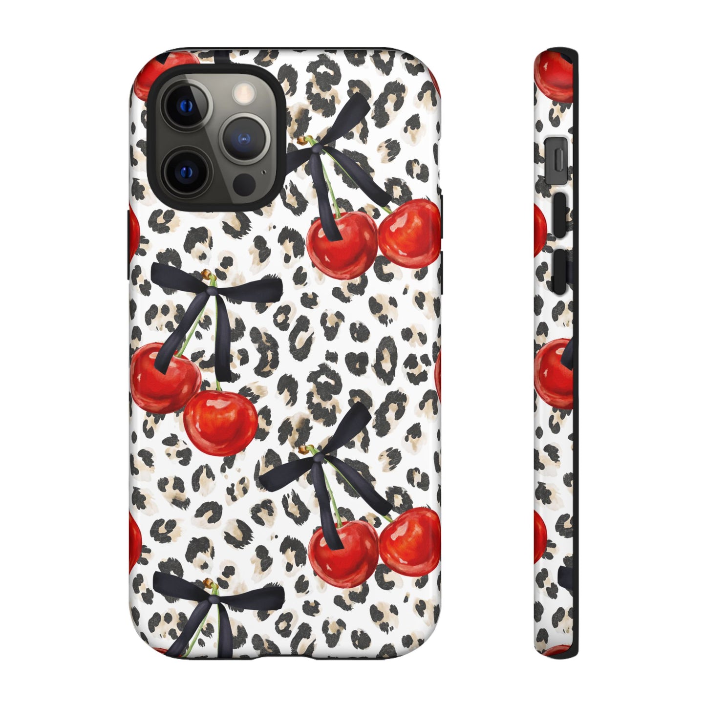 Cherry Leopard Phone Case — Retro Red Cherries on Animal Print Protective Case