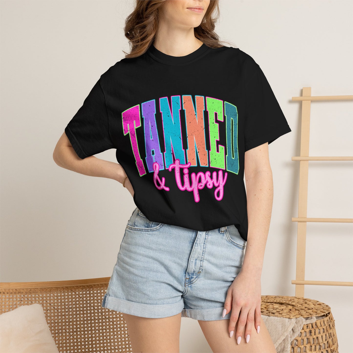 "Tanned & Tipsy" Colorful Beach Graphic Tee