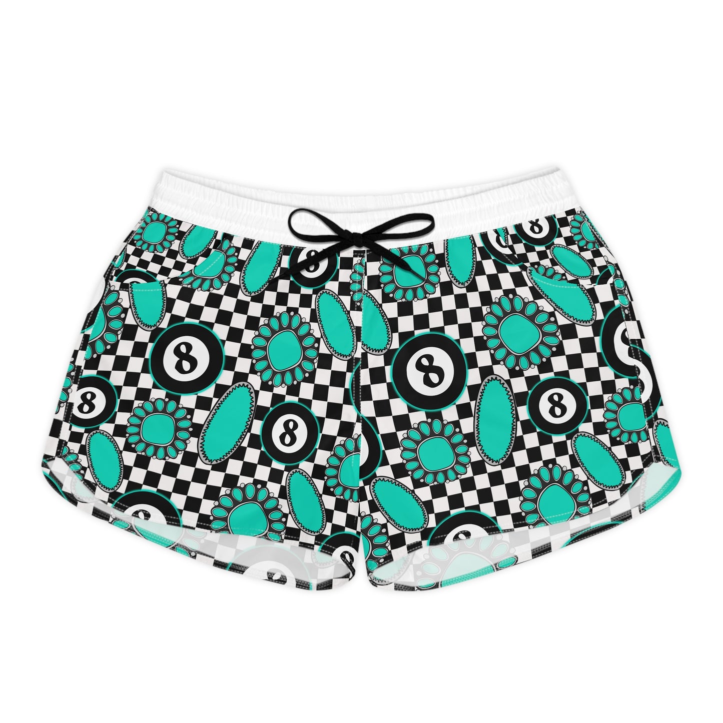 Retro Checkerboard 8-Ball Floral Women's Casual Shorts