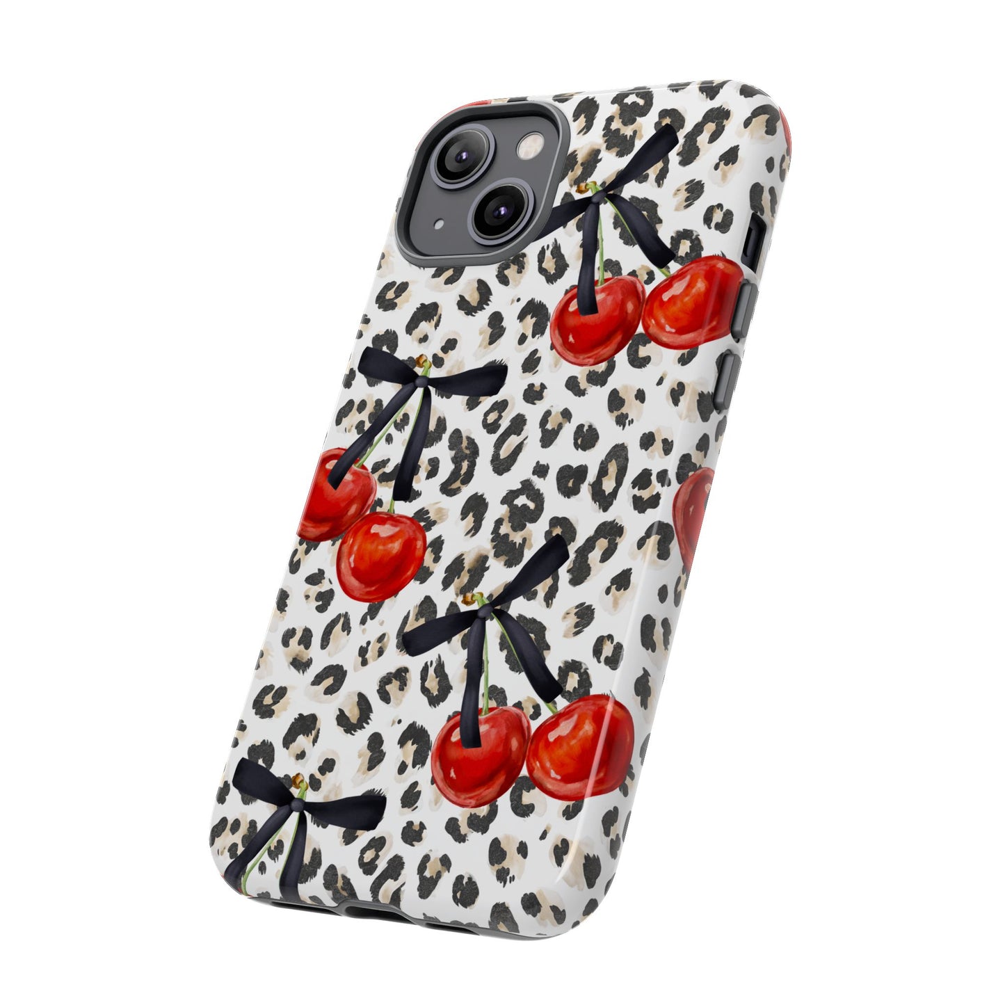 Cherry Leopard Phone Case — Retro Red Cherries on Animal Print Protective Case