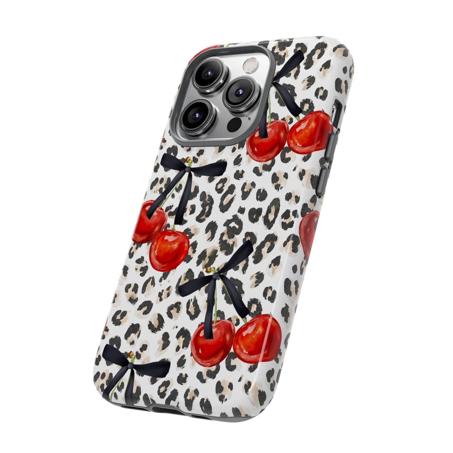 Cherry Leopard Phone Case — Retro Red Cherries on Animal Print Protective Case