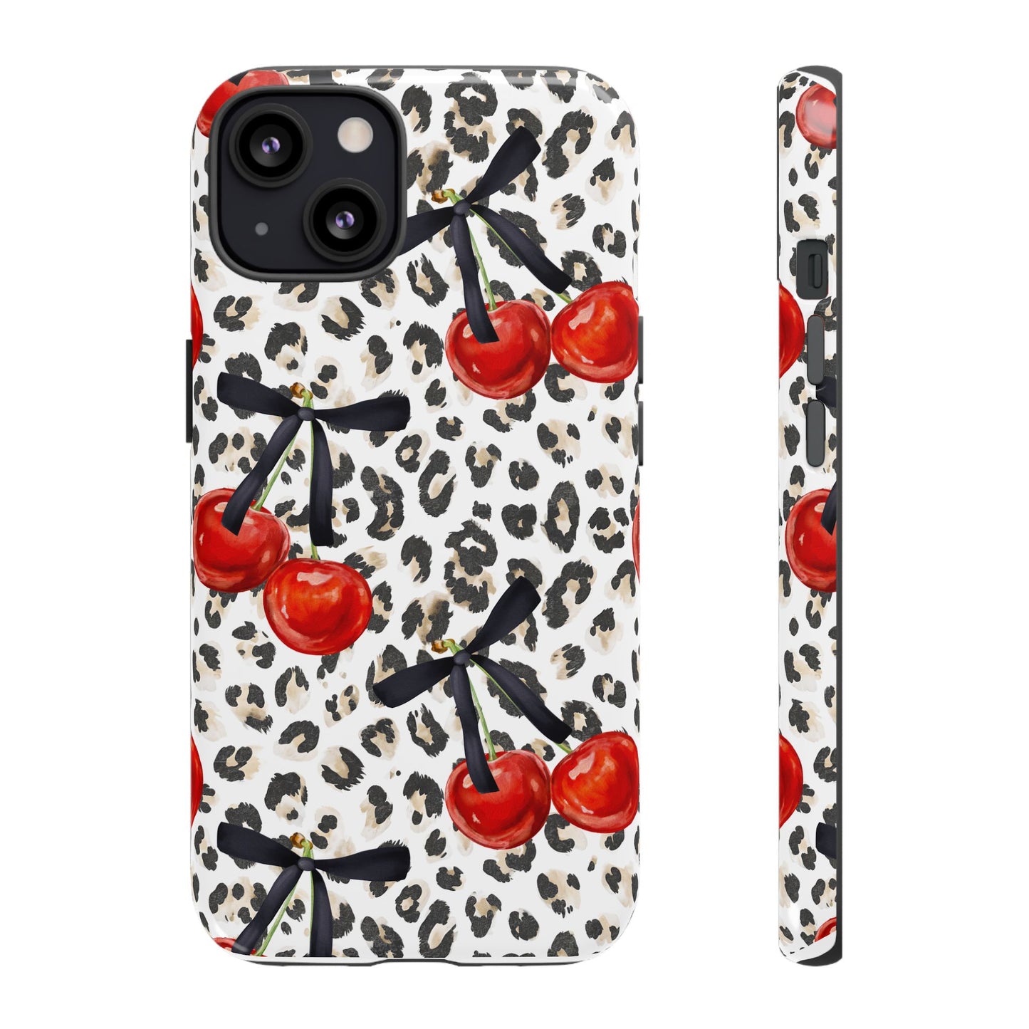 Cherry Leopard Phone Case — Retro Red Cherries on Animal Print Protective Case