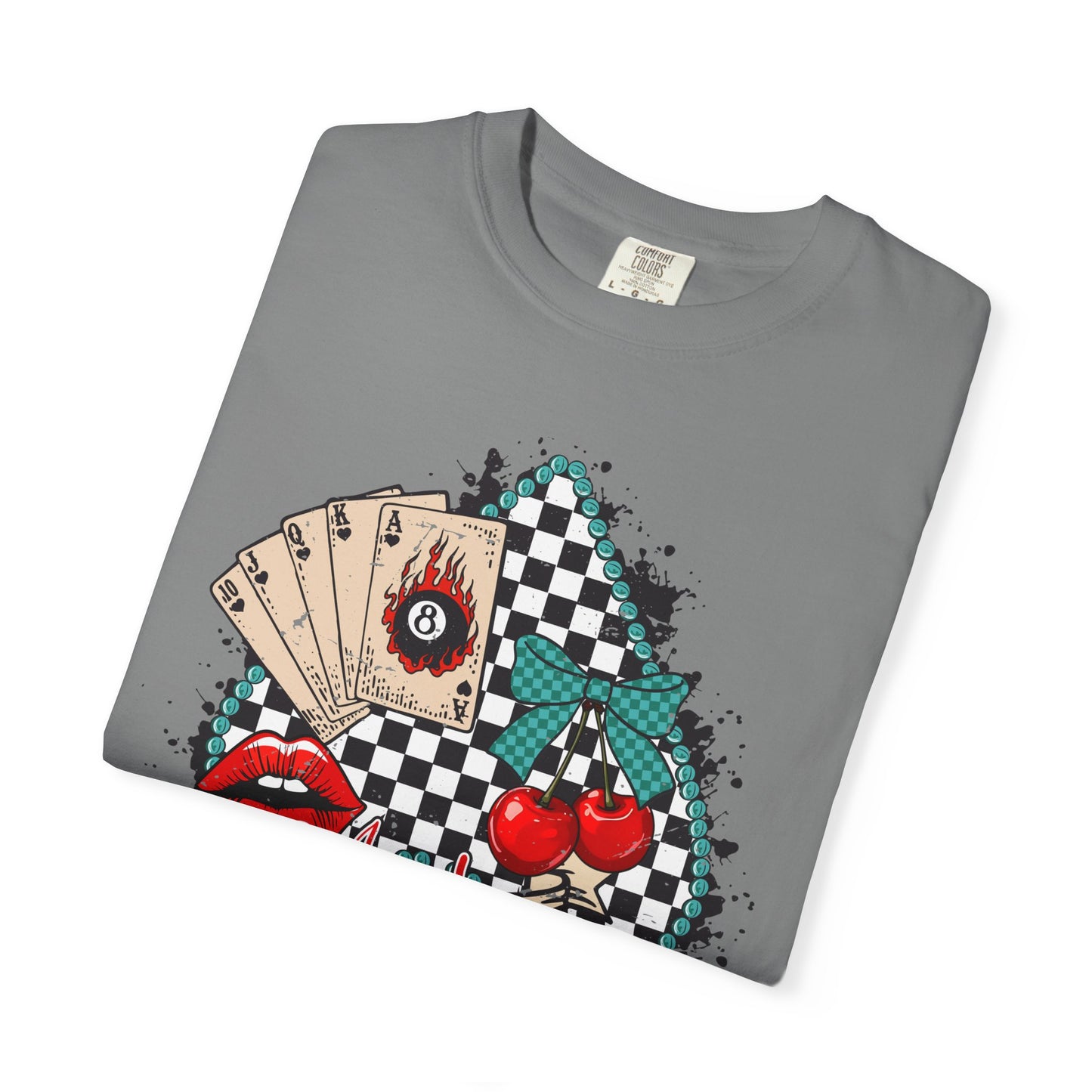 Retro Checkerboard Cherry & Cards Graphic Tee