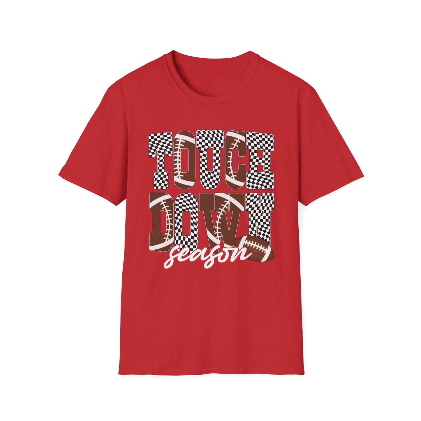 Touchdown Season Football T-Shirt — Checkerboard Lettering Design