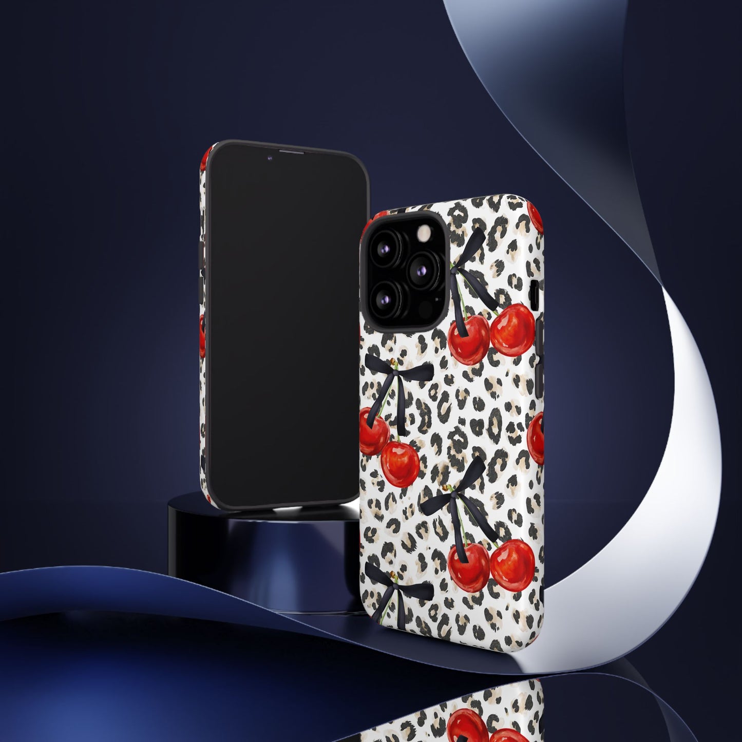 Cherry Leopard Phone Case — Retro Red Cherries on Animal Print Protective Case