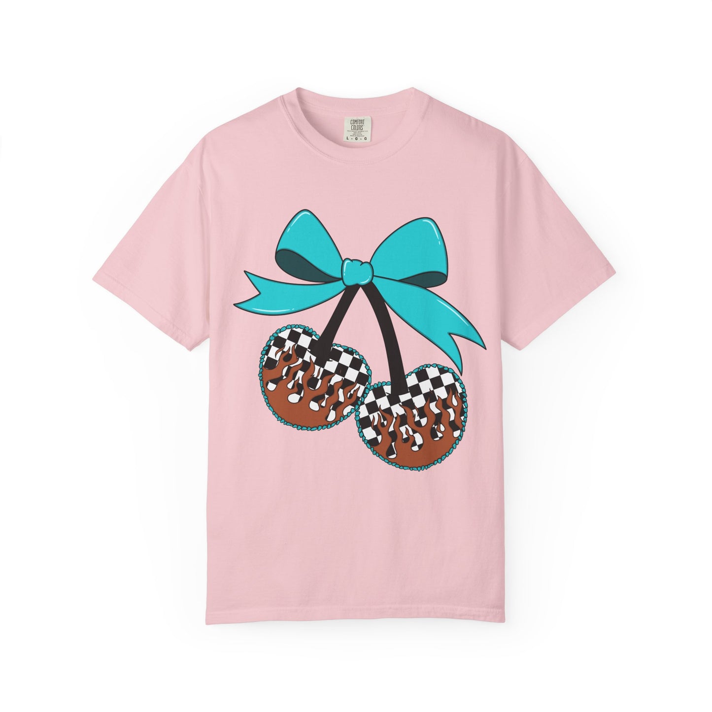 Checkerboard Cherries Cute Bow Graphic Tee