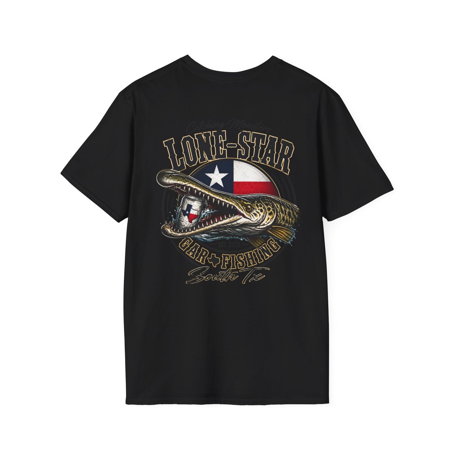 Lone-Star Fishing T-Shirt — "Catching Monster" Texas Flag Bass Shirt