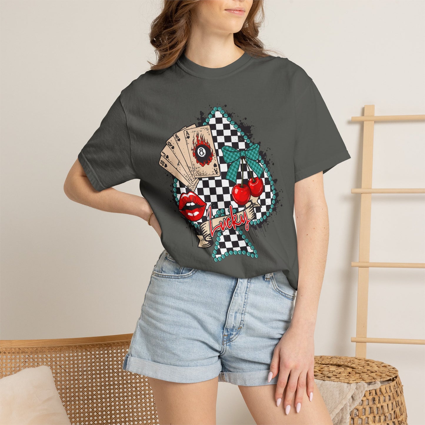 Retro Checkerboard Cherry & Cards Graphic Tee