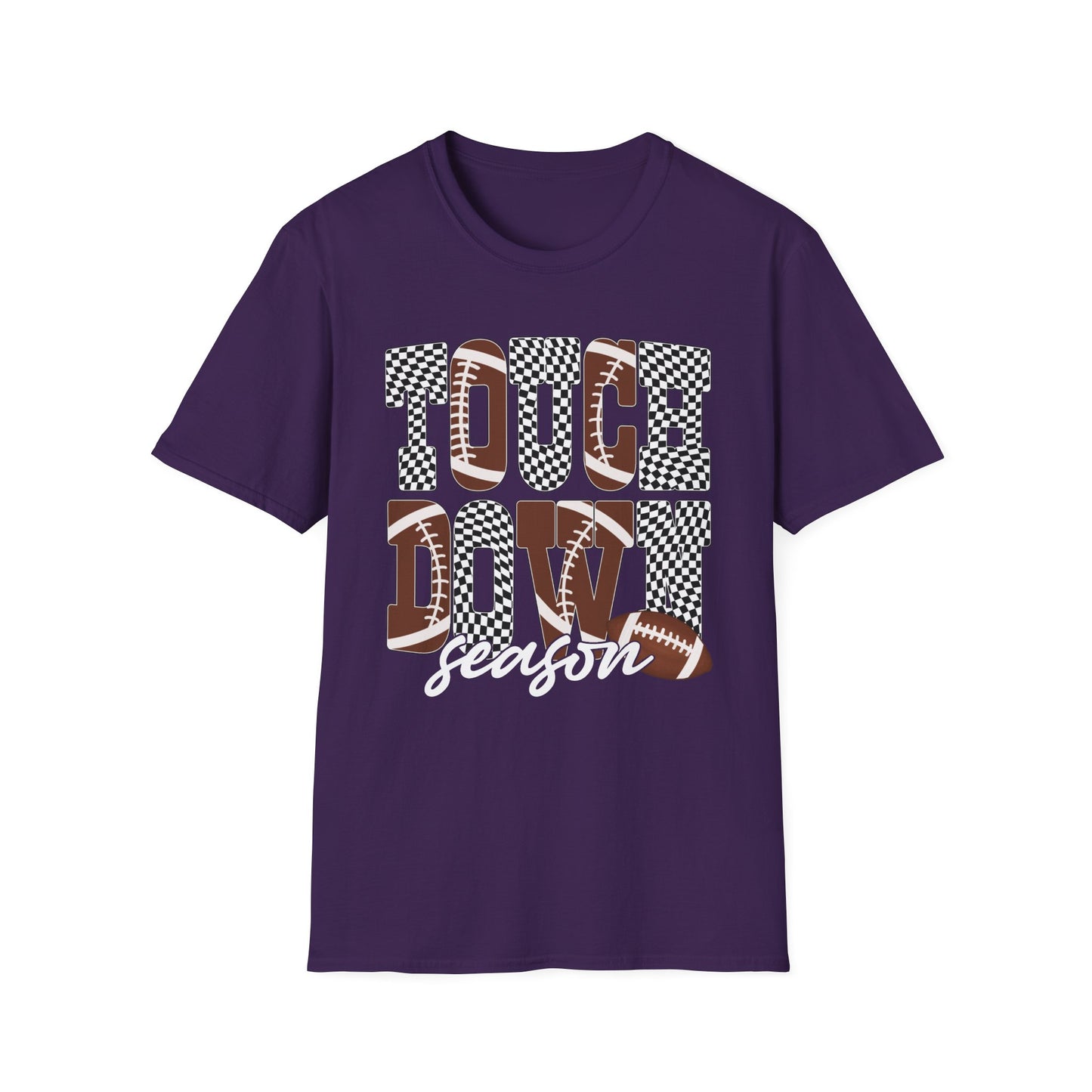 Touchdown Season Football T-Shirt — Checkerboard Lettering Design