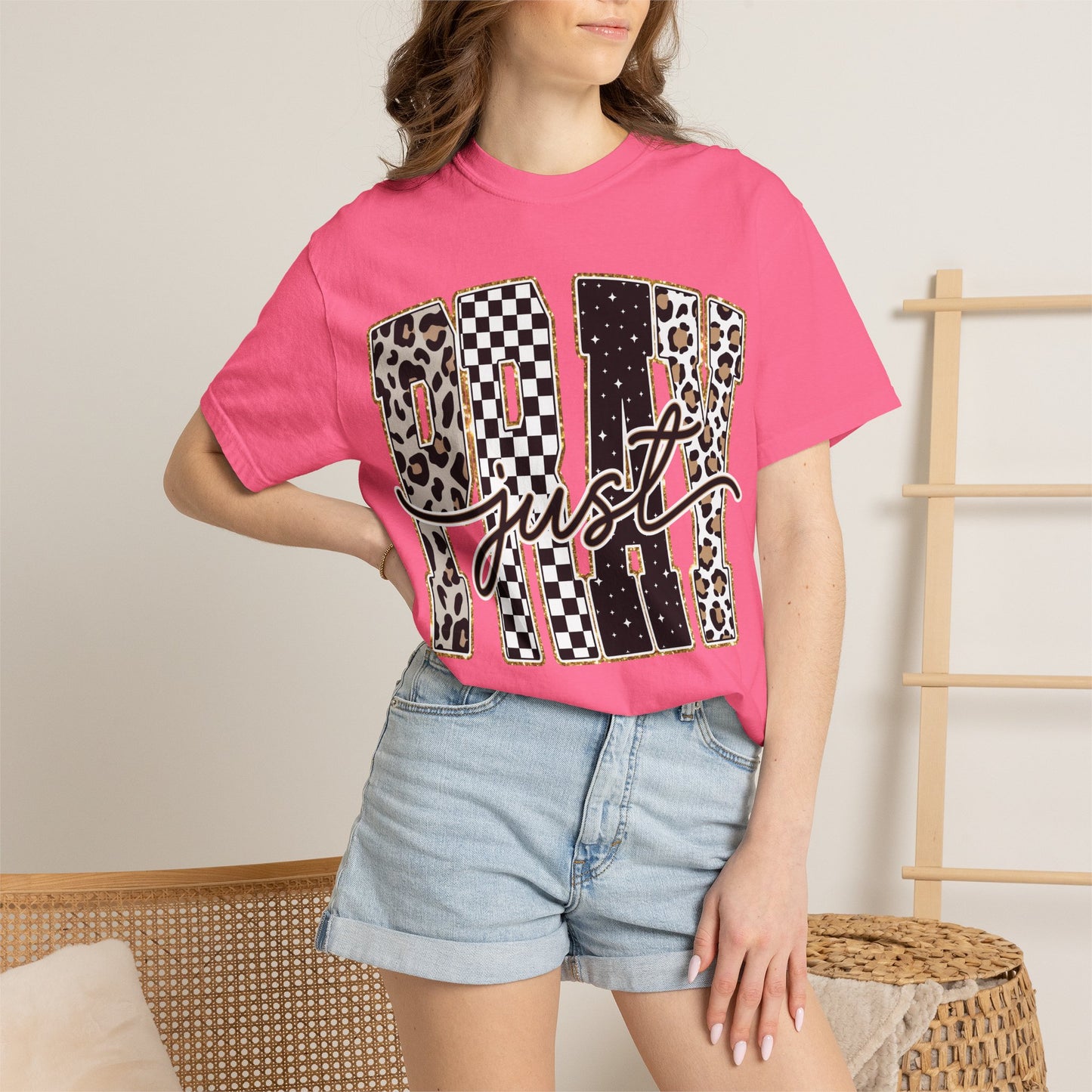 Just Play T-Shirt — Checker & Leopard Graphic Tee