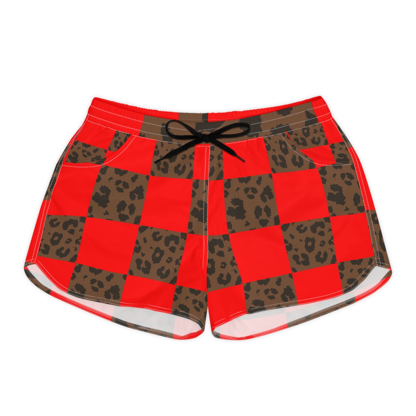 Red Buffalo Plaid & Leopard Print Women's Casual Shorts
