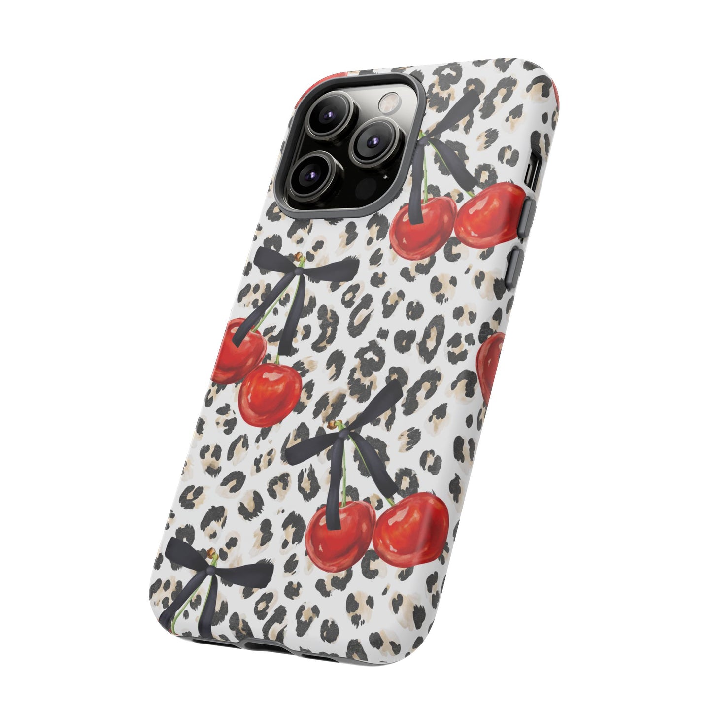 Cherry Leopard Phone Case — Retro Red Cherries on Animal Print Protective Case