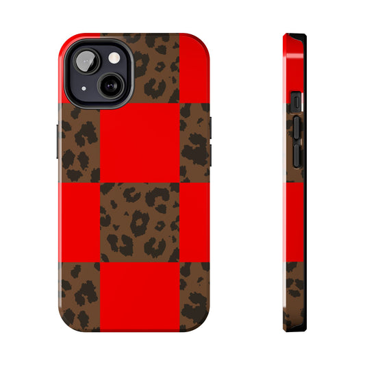 Red Buffalo Plaid Leopard Tough Phone Case