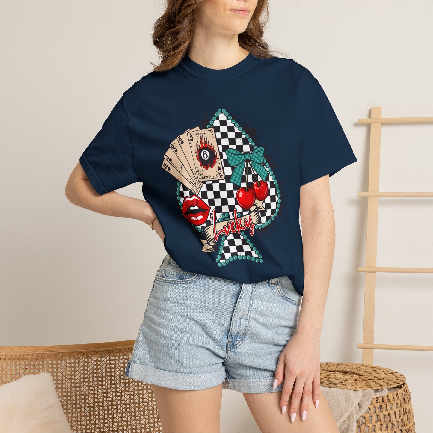 Retro Checkerboard Cherry & Cards Graphic Tee