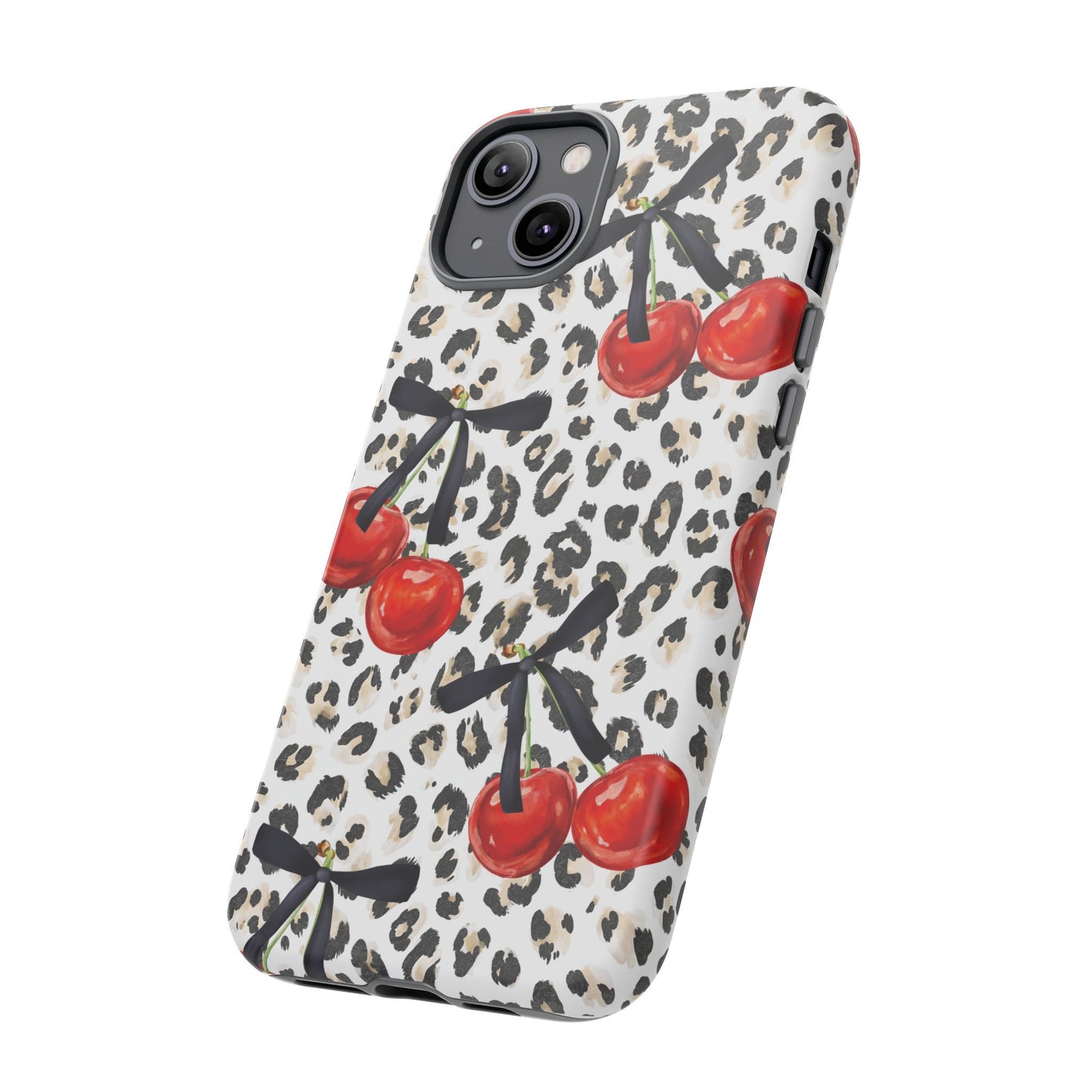 Cherry Leopard Phone Case — Retro Red Cherries on Animal Print Protective Case