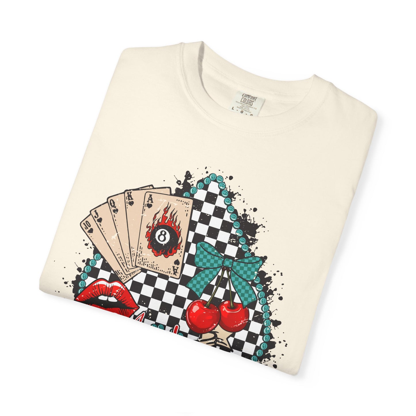 Retro Checkerboard Cherry & Cards Graphic Tee
