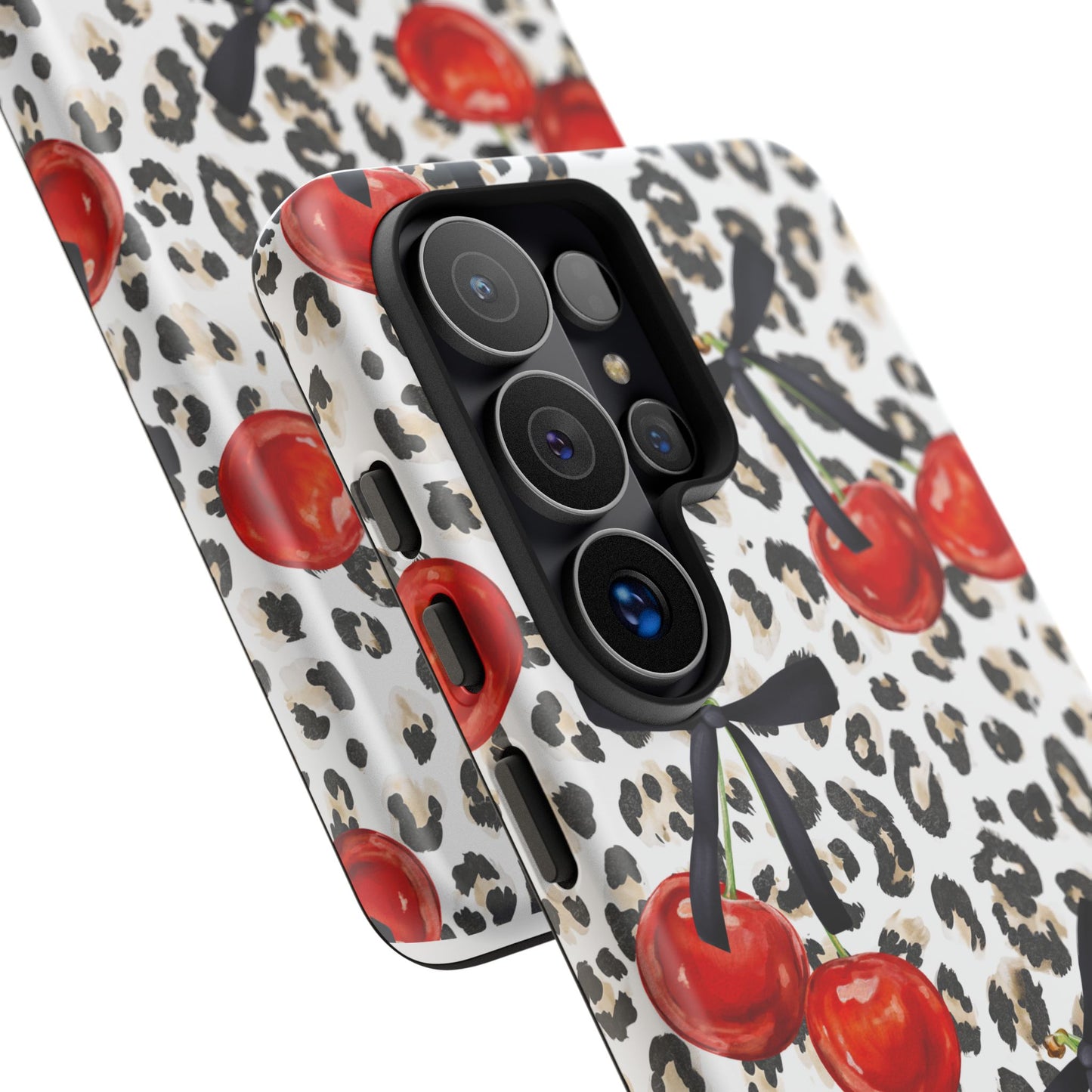 Cherry Leopard Phone Case — Retro Red Cherries on Animal Print Protective Case