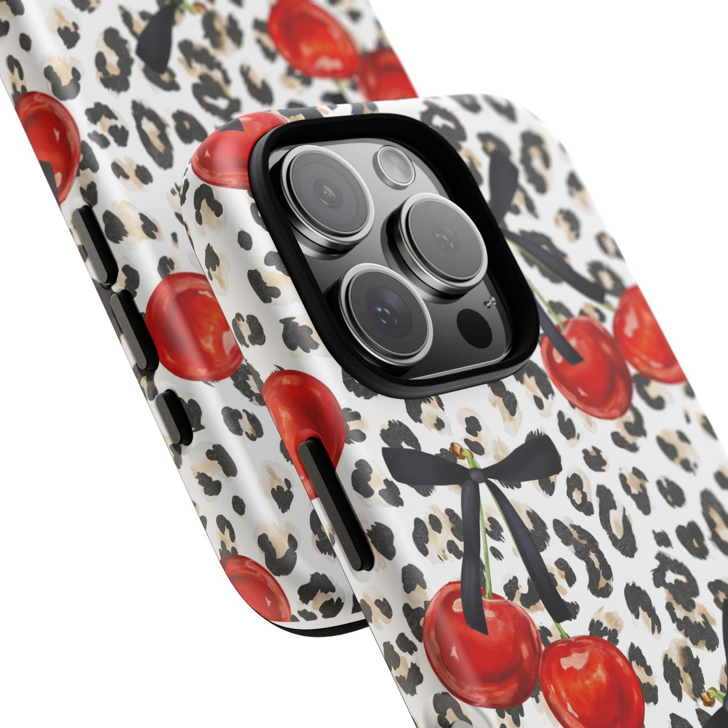 Cherry Leopard Phone Case — Retro Red Cherries on Animal Print Protective Case