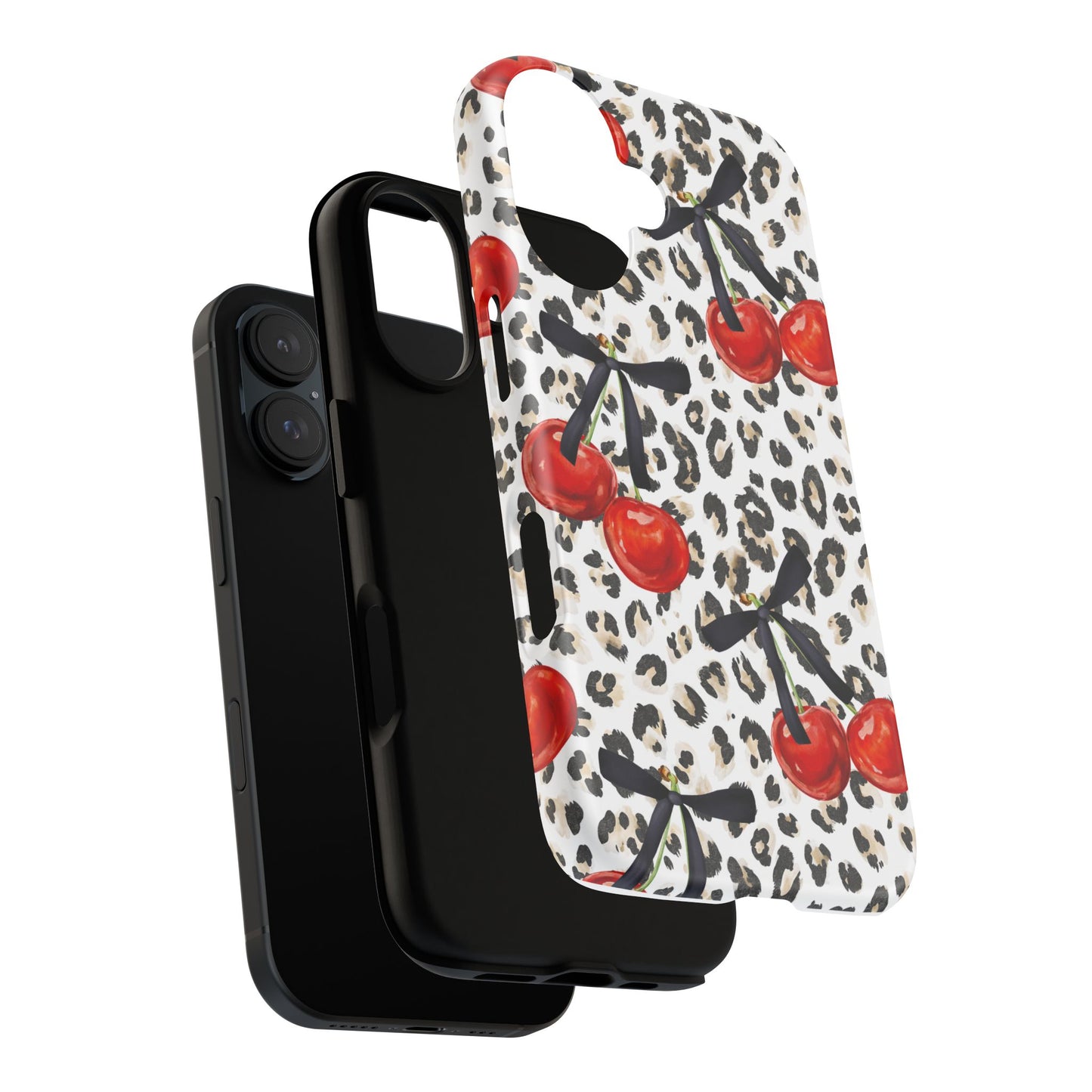 Cherry Leopard Phone Case — Retro Red Cherries on Animal Print Protective Case