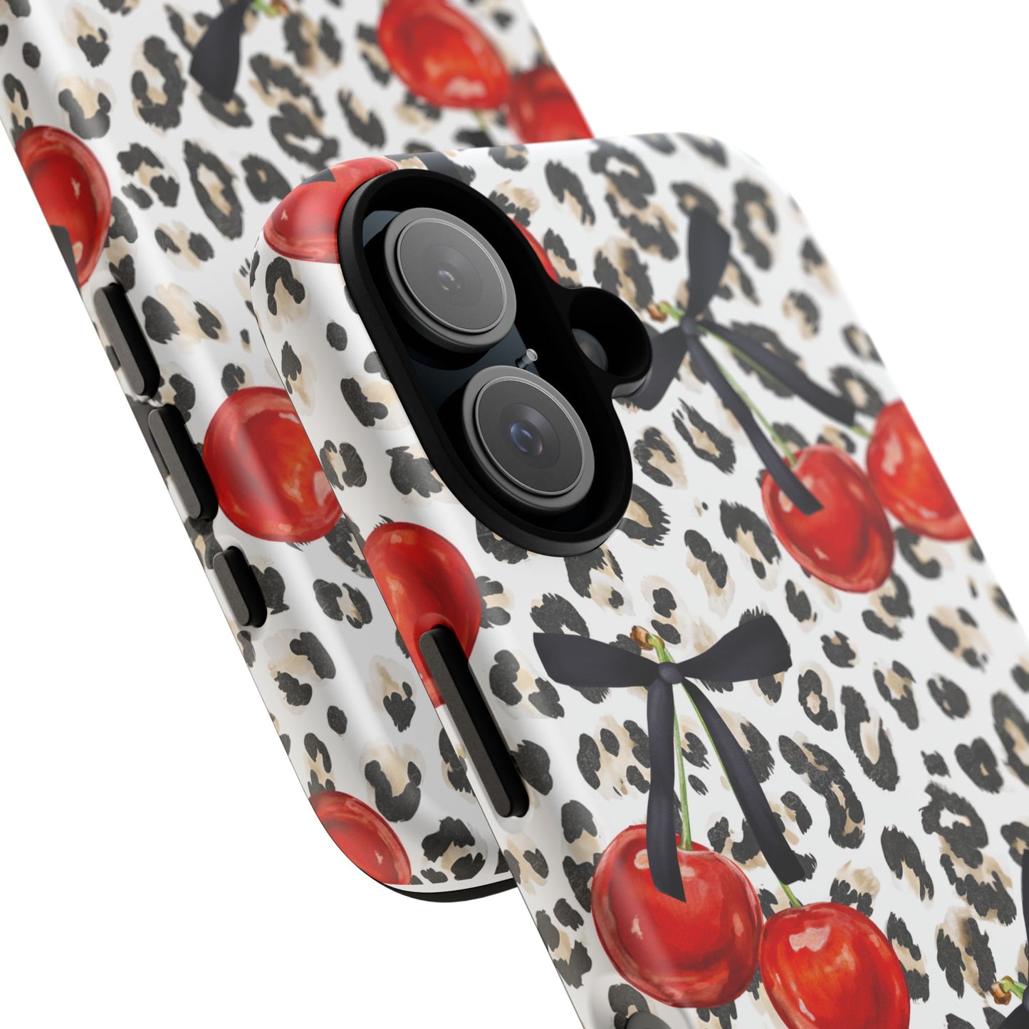 Cherry Leopard Phone Case — Retro Red Cherries on Animal Print Protective Case