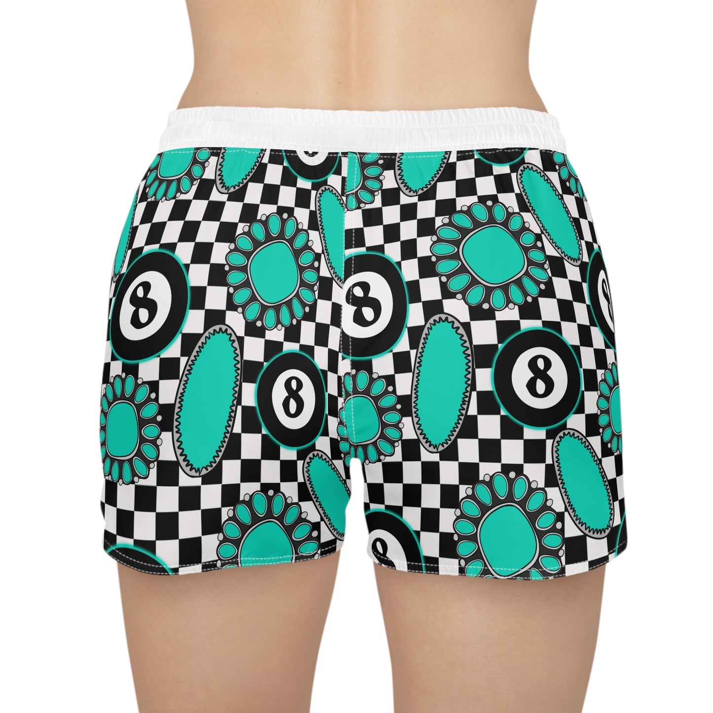 Retro Checkerboard 8-Ball Floral Women's Casual Shorts